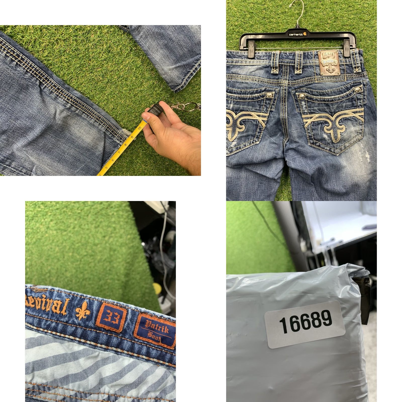 Vintage Rock Revival Jeans Men 33 Bootcut Medium Wash Distressed 5-Pocket Denim Blue Rock Grunge Biker 2000s Mens Size US 33 - 8 Thumbnail