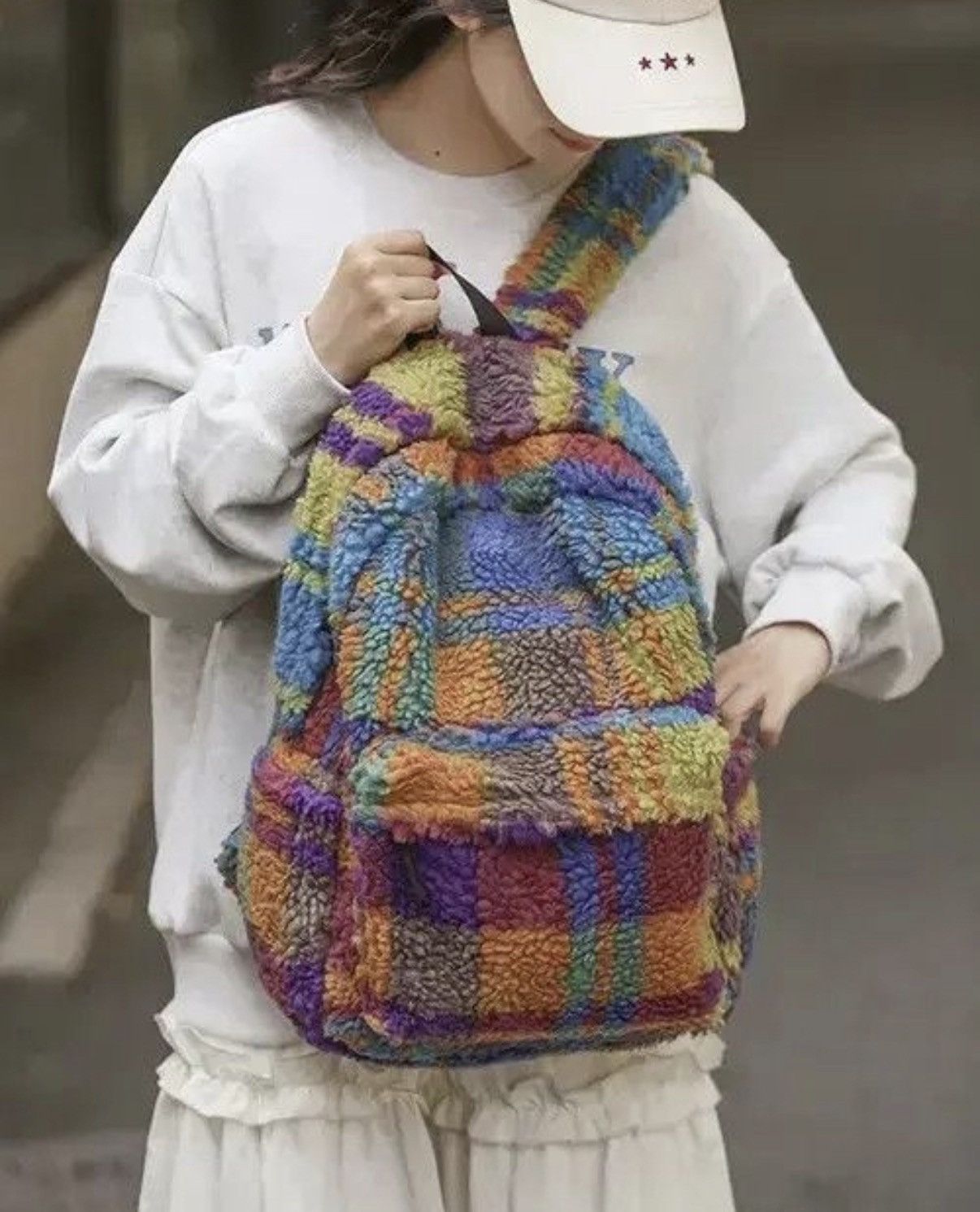 Japanese Brand Unisex Fluffy Wool Plush Backpack Size ONE SIZE - 3 Thumbnail