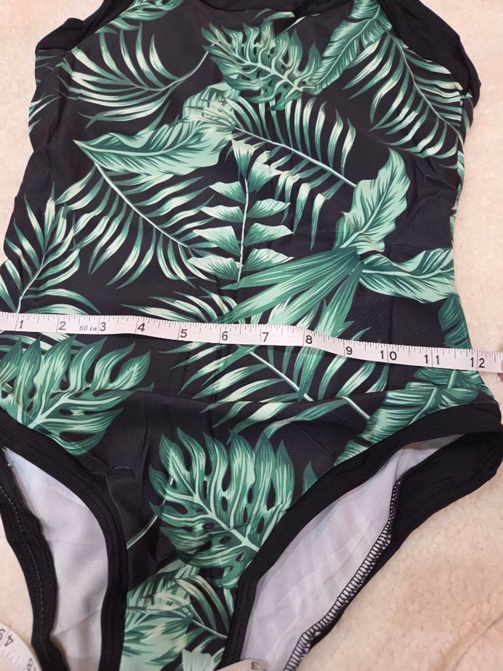 Other Juniors One Piece Swimsuit with cover L Black Green Tropical Size ONE SIZE - 7 Thumbnail
