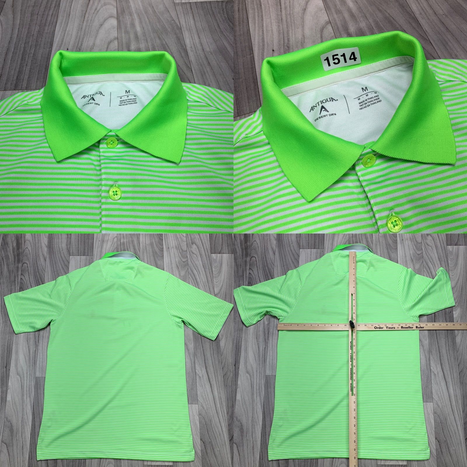 Vintage Antigua Polo Shirt Mens M Striped Neon Green Short Sleeve Button Collar Golf 90s? Size US M / EU 48-50 / 2 - 8 Thumbnail