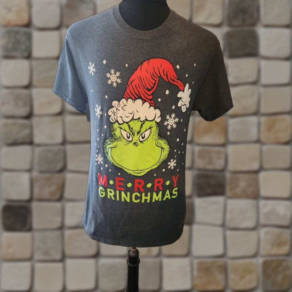 Vintage Dr Seuss The Grinch Merry Grinchmas Gray Short Sleeve T-Shirt M Men Crew Neck Graphic Print Christmas 2010s Size US M / EU 48-50 / 2 - 1 Thumbnail