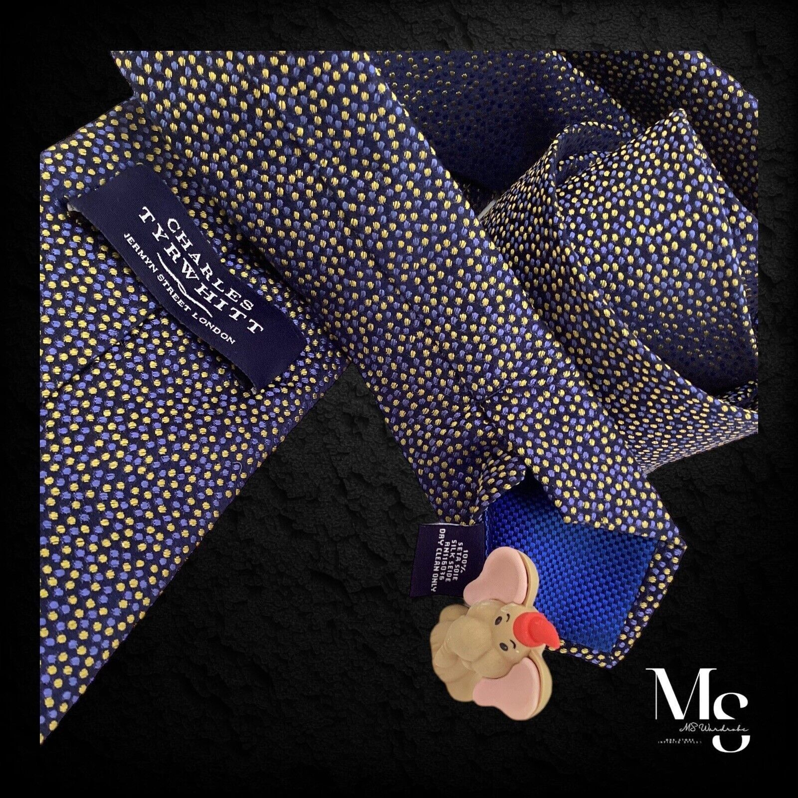 Charles Tyrwhitt CHARLES TYRWHITT XL Blue Gold Geometric Luxury Silk Tie W: 3 Size ONE SIZE - 4 Thumbnail