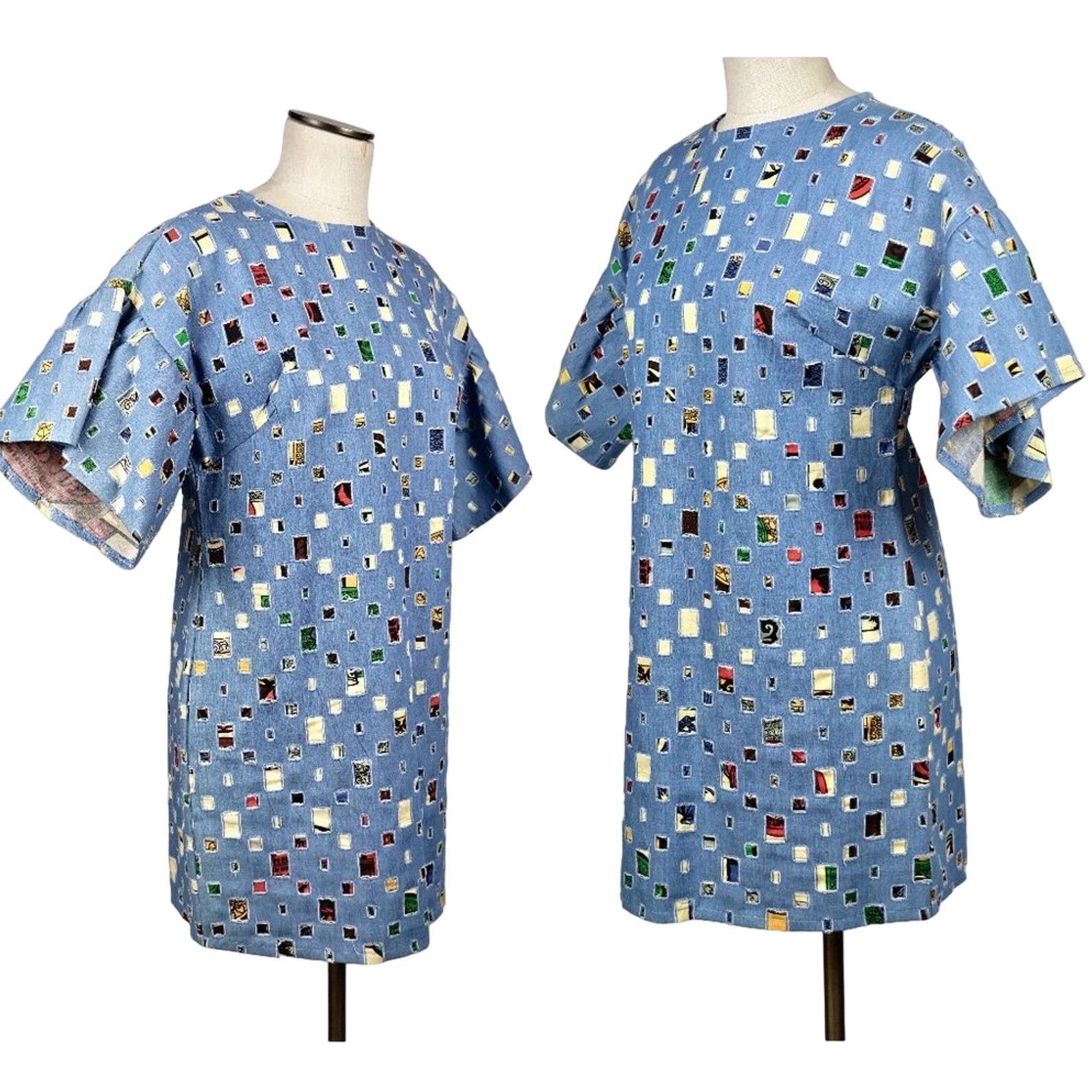 Other I:na Denim Flutter Sleeve Denim Dress COLORFUL Patchwork Size M / US 6-8 / IT 42-44 - 2 Thumbnail