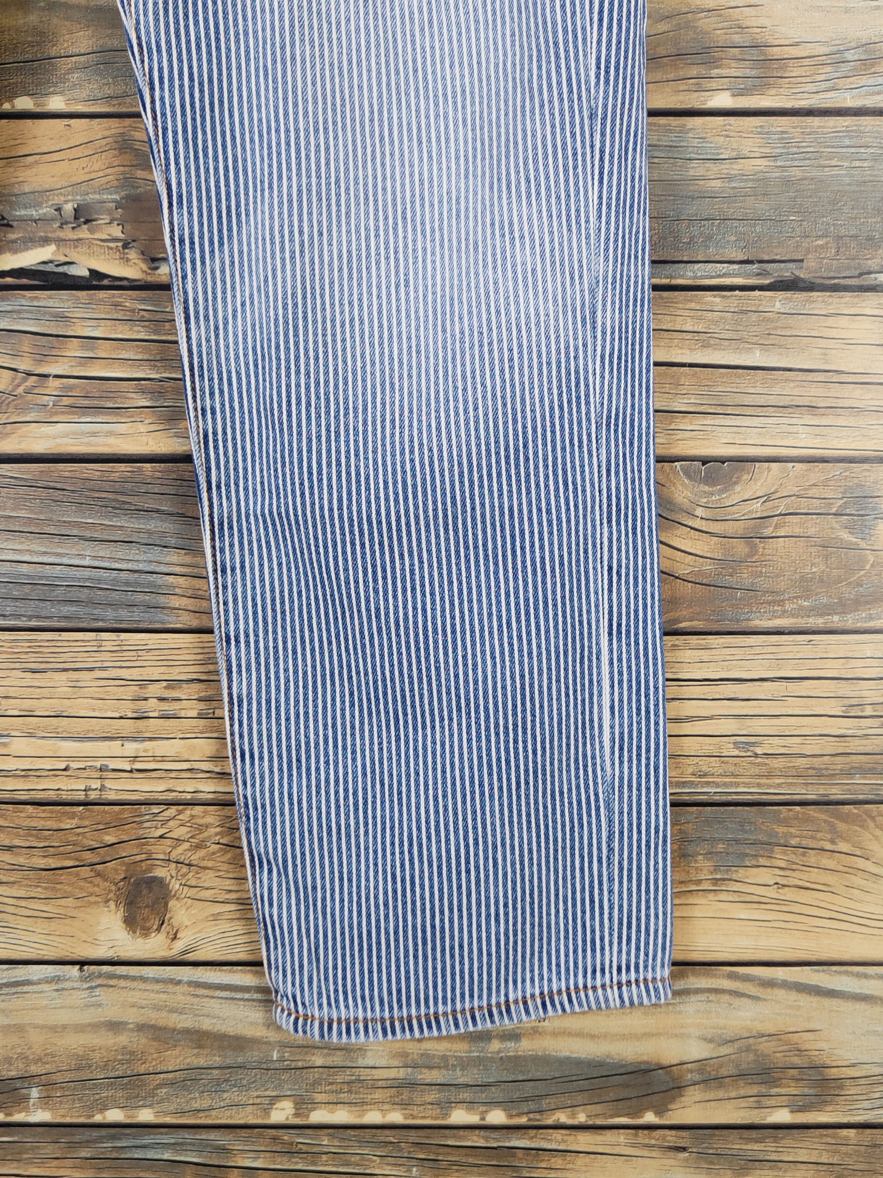 Japanese Brand Back Number Blue Stripe Distressed Ripped denim Jeans #W1590 Size US 34 / EU 50 - 6 Thumbnail
