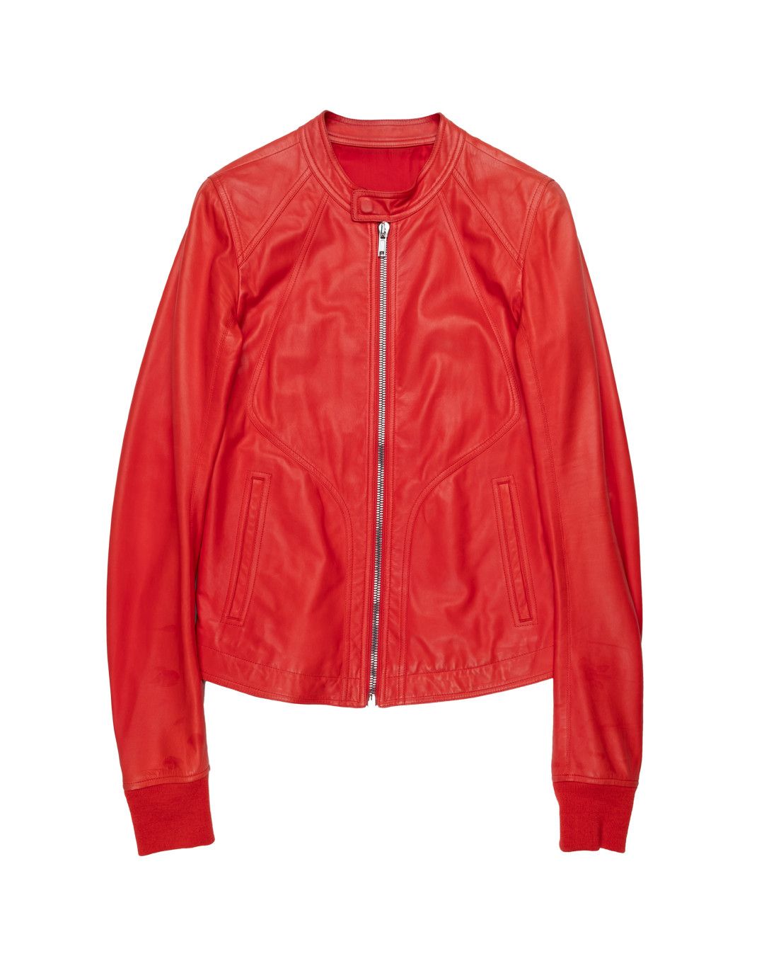image of Rick Owens Blood Red Calf Leather Intarsia Jacket, Men's (Size Medium)