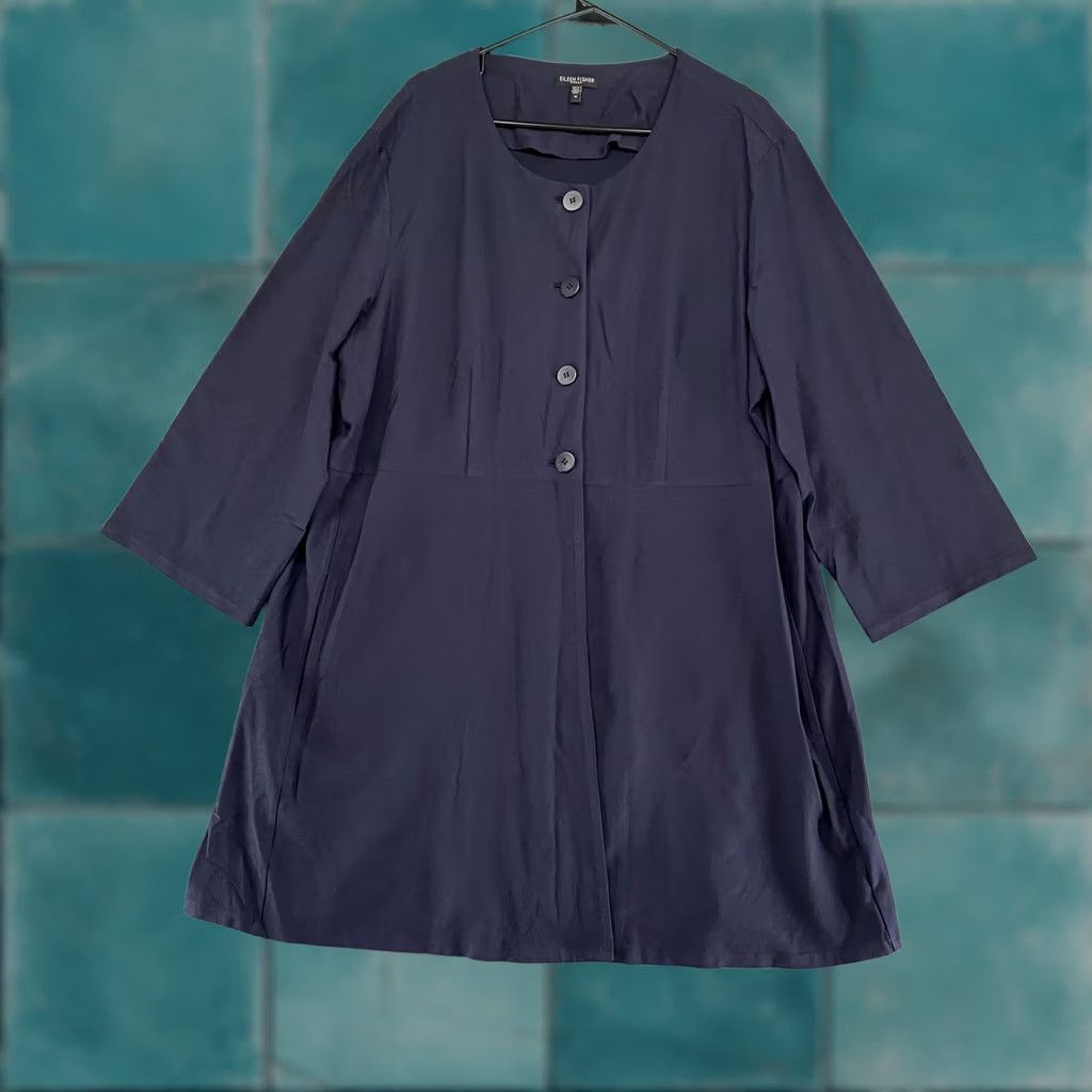 Eileen Fisher Eileen Fisher Coatigan Womens 1X Navy Blue Button Front Crepe Lagenlook Cardigan Size XL / US 12-14 / IT 48-50 - 1 Thumbnail