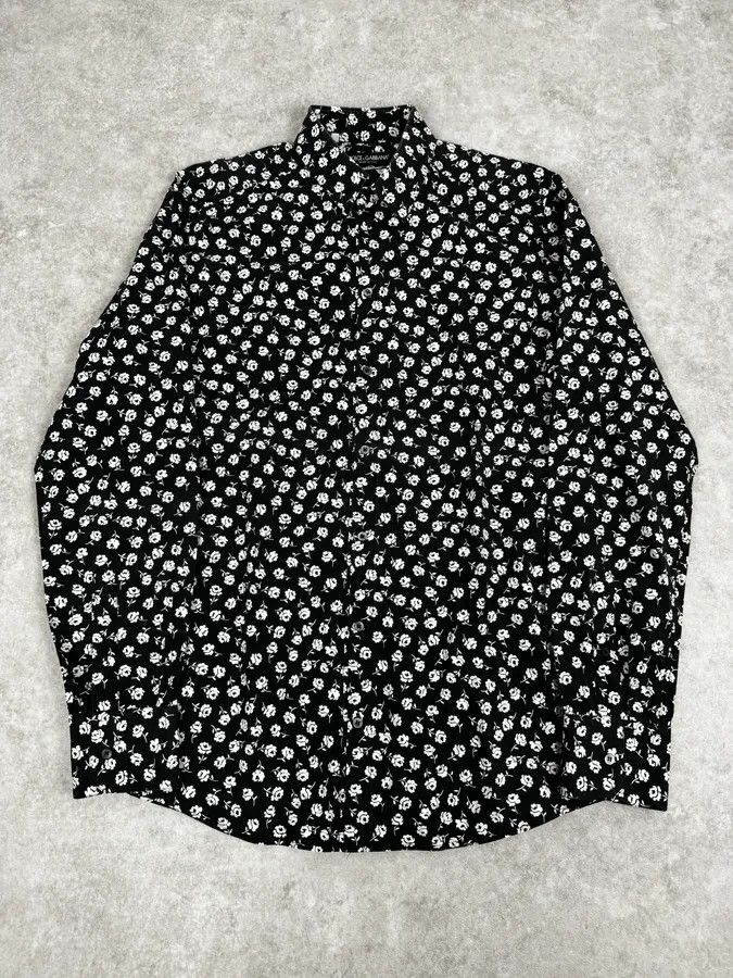 Dolce & Gabbana 2010s Dolce & Gabbana Black & White Floral Premium Shirt Size US M / EU 48-50 / 2 - 1 Thumbnail