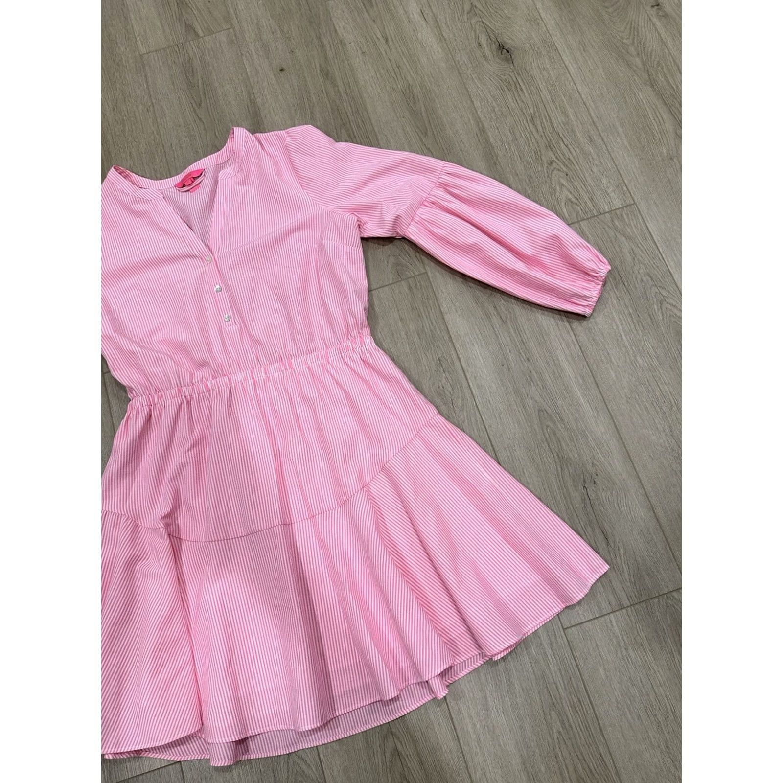 Lilly Pulitzer Lilly Pulitzer 16 Carla Striped Dress In Roxie Pink Harbor Stripe Puffy Sleeves Dress Women 16 Pink Striped Short Babies? Size XXL / US 16-18 / IT 52-54 - 2 Thumbnail
