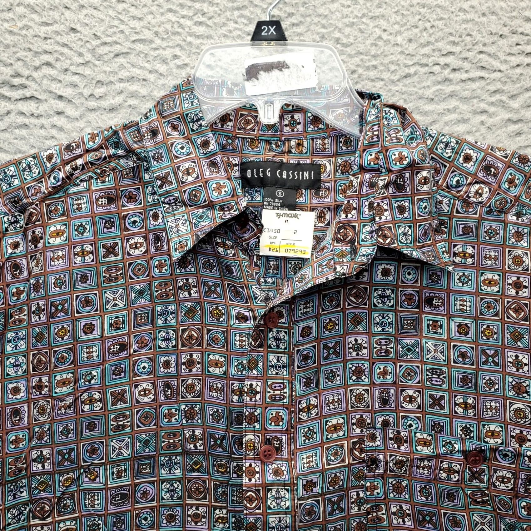 Oleg Cassini Oleg Cassini Shirt Mens Small Multicolor Mosaic Pattern Pocket Collared Button Down Size US S / EU 44-46 / 1 - 3 Thumbnail
