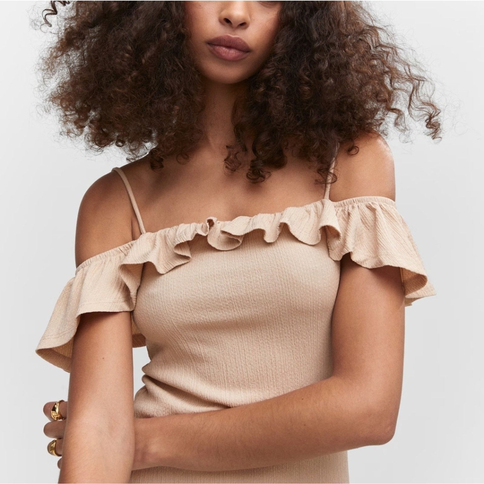 Mango Mango Janice Bone Nude Ruffle Sleeveless Midi Dress 6 NWT Size M / US 6-8 / IT 42-44 - 4 Thumbnail