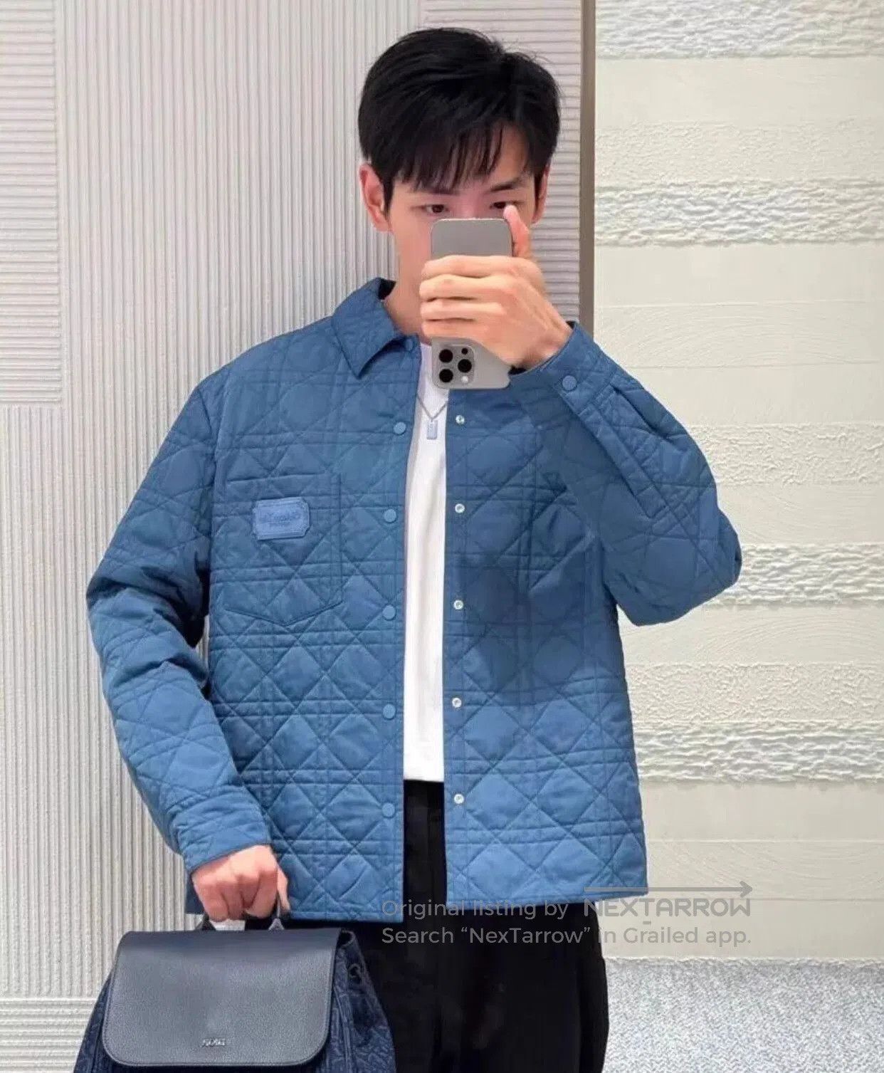 Dior Blue Quilted Button-Up Shirt. Size US M / EU 48-50 / 2 - 2 Thumbnail