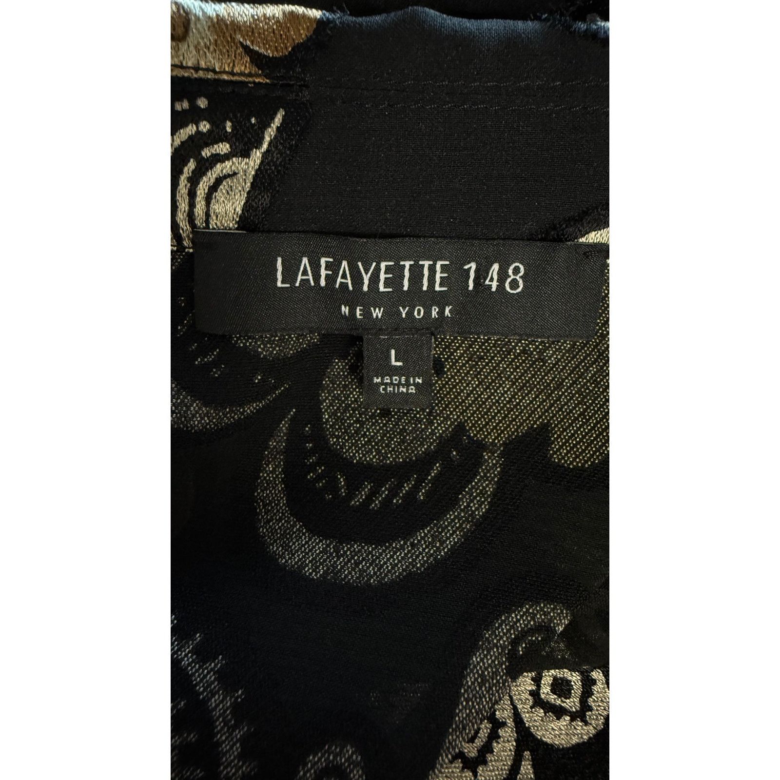 Lafayette 148 Lafayette 148 NY Gold Black Paisley Sheer Blouse Size L Size L / US 10 / IT 46 - 7 Thumbnail