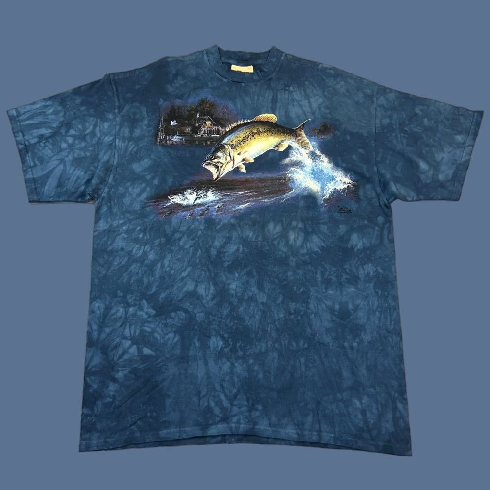 The Mountain VINTAGE The Mountain Shirt Mens 2XL Blue Tie Dye Bass Nature Deadstock 90s Shirt Adult 2XL Blue Tie Dye The Mountain 90s Vintage Mens Shirt Size US XXL / EU 58 / 5 - 1 Thumbnail