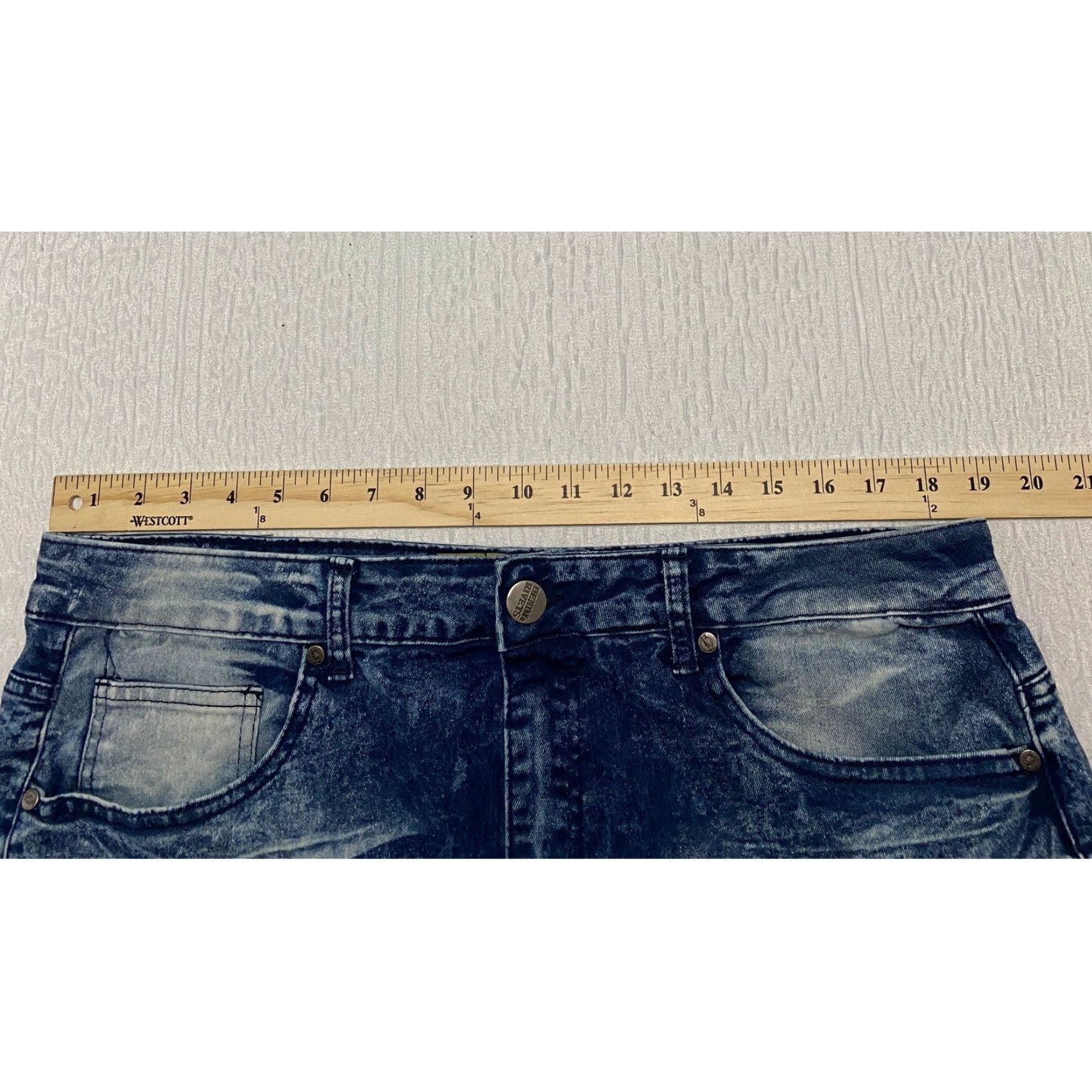 Denime DENIM & RIVETS Premium Moto Jeans Men's 38 Acid Wash Stretch Whiskers Blue Distressed Pockets Zipper Studded Quilted Size US 38 / EU 54 - 6 Thumbnail