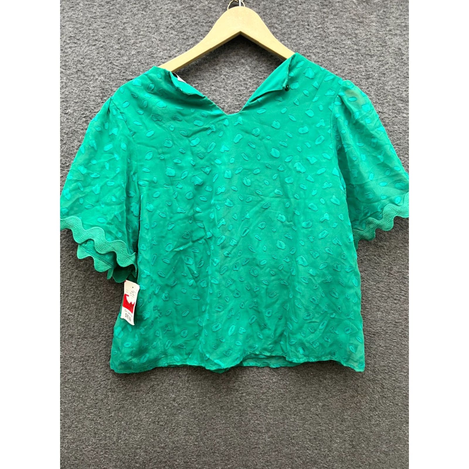 Vintage Yuni Blouse Women V-Neck Embroidered Top Kelly Green Size S Size S / US 4 / IT 40 - 2 Thumbnail