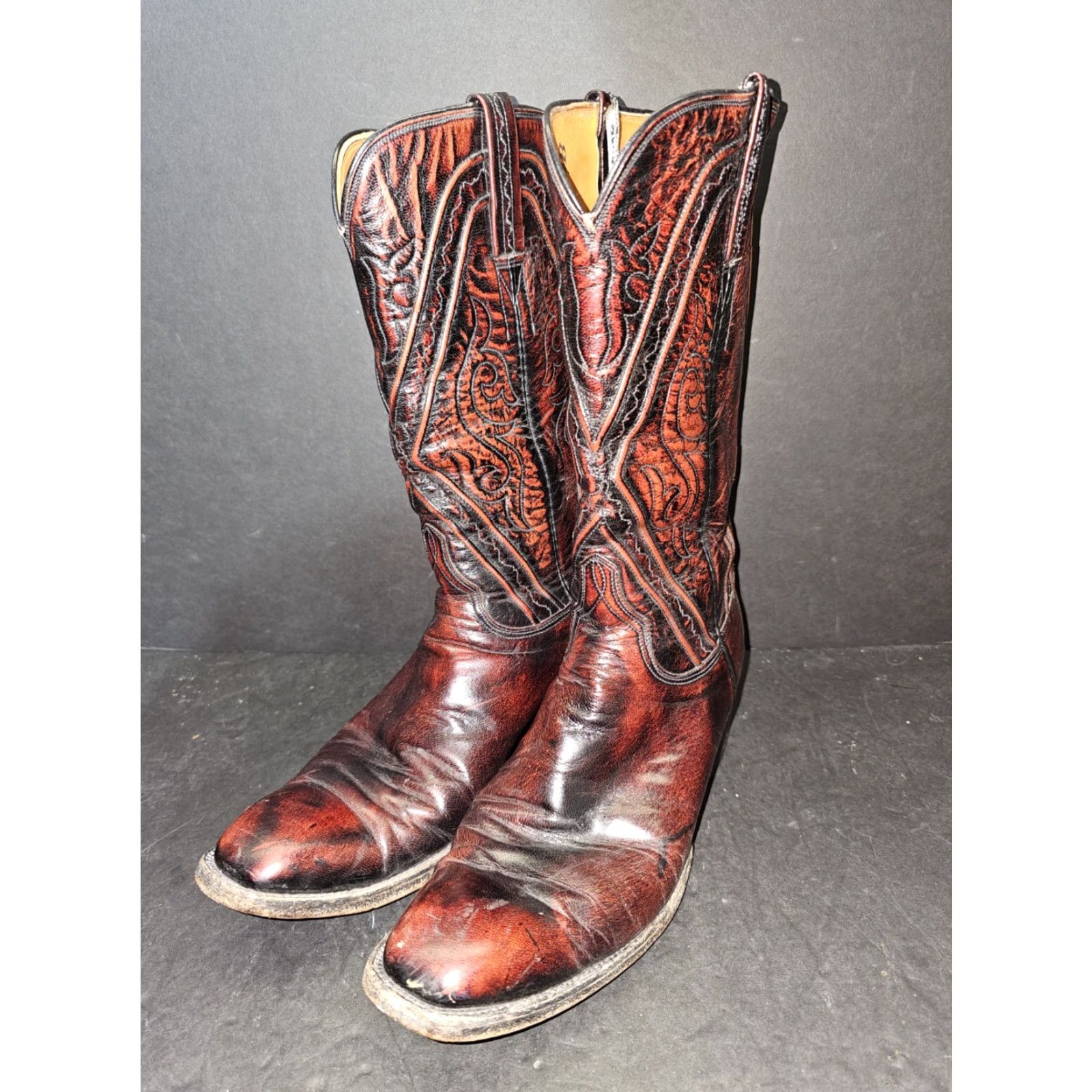 Vintage VINTAGE Lucchese San Antonio Cowboy Western Boots #1350 Mens Sz 10B Black Cherry Size US 10 / EU 43 - 4 Thumbnail
