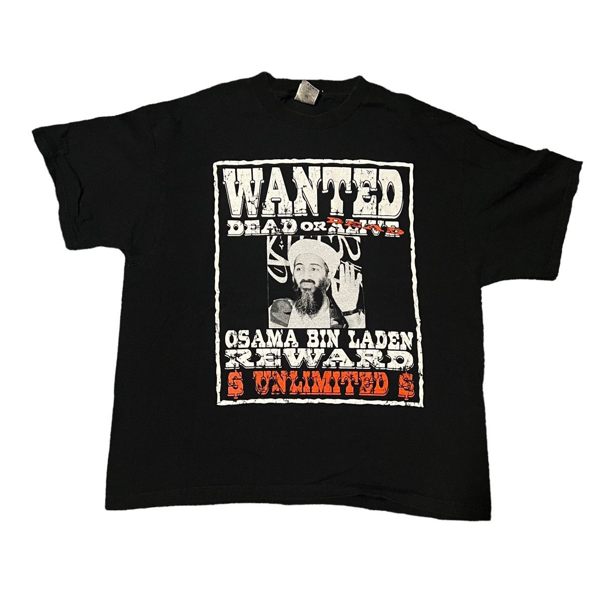 image of Vintage Osama Bin Laden Wanted Terrorism Sucks T Shirt in Black, Men's (Size XL)