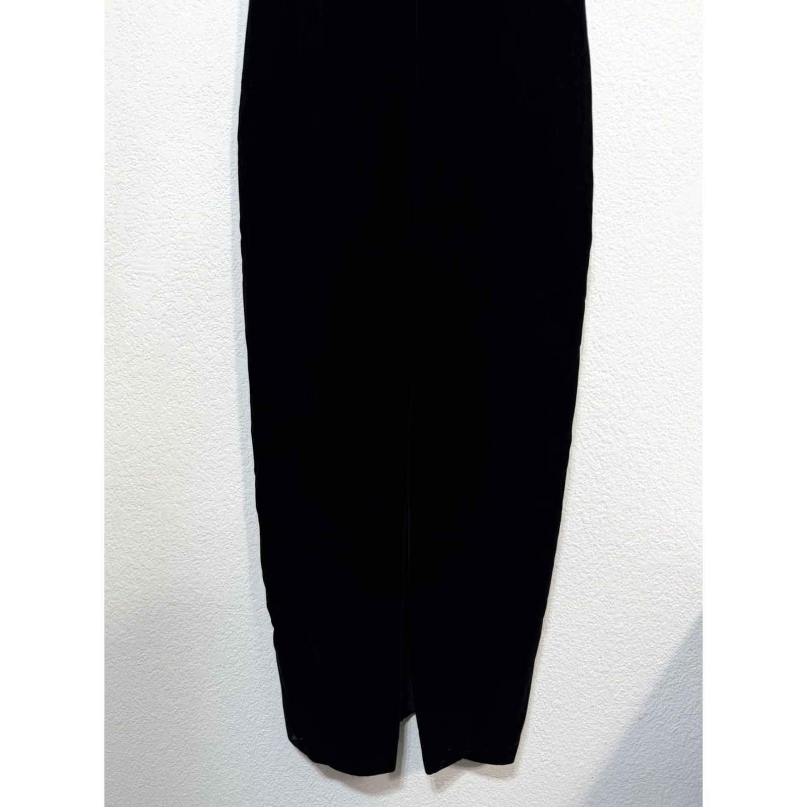 Velvet VINTAGE Yves Cossette Depeche Mode Black Velvet Maxi Gown Long Dress Sleeveless Halter Embroidered Slit Zipper Nightwear? Size S / US 4 / IT 40 - 5 Thumbnail
