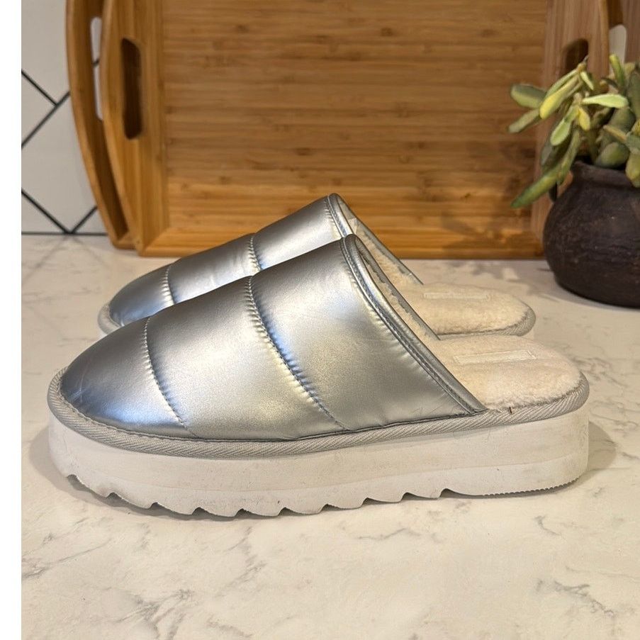 Anthropologie Anthropologie Maeve Puffy Platform Slipper Shoes Silver Size US 10 / IT 40 - 1 Thumbnail