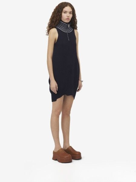Alexander McQueen o1srvl11e0326 Knitted Mini Dress in Navy Size L / US 10 / IT 46 - 3 Thumbnail