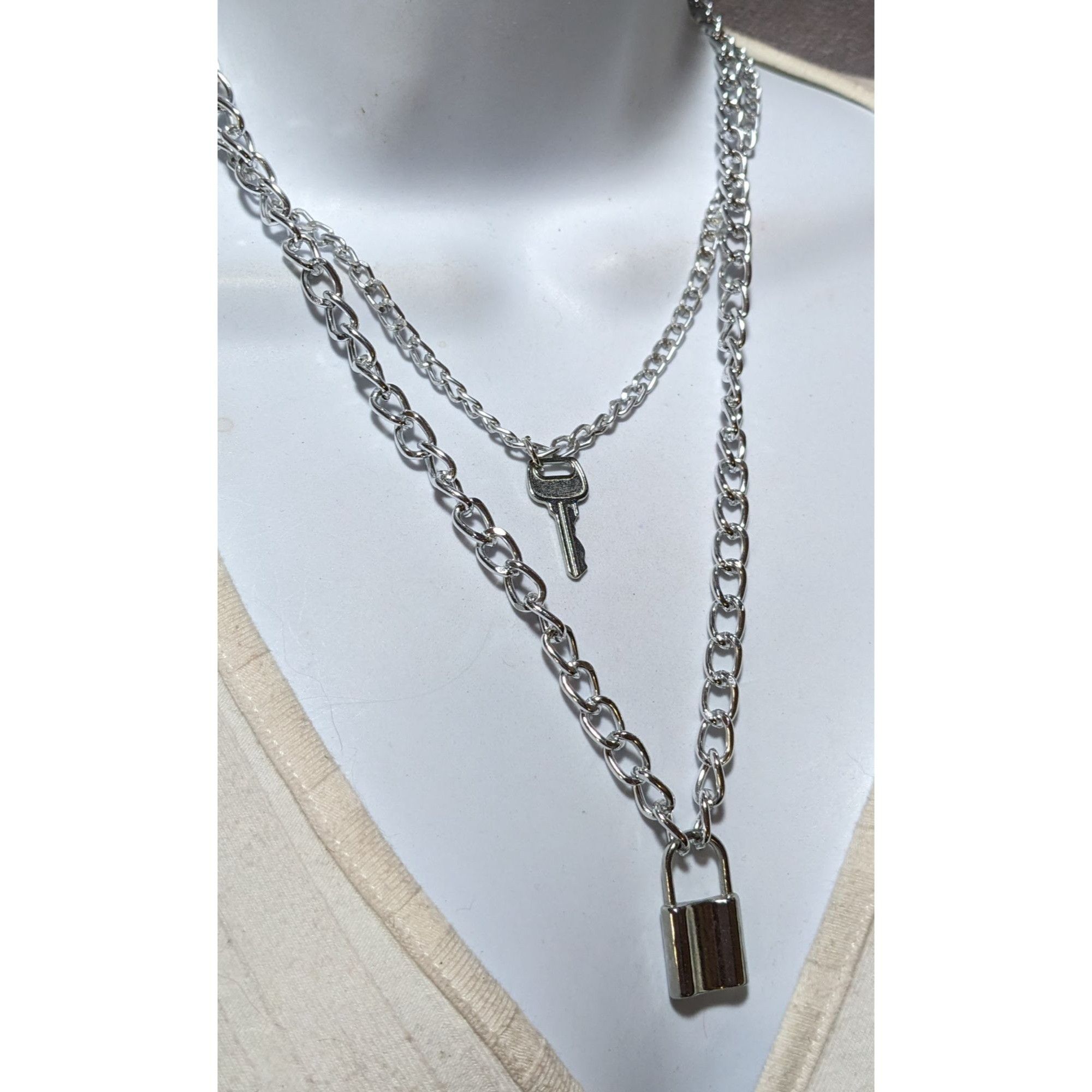 Other Multilayer Silver Padlock And Key Necklace Size ONE SIZE - 6 Thumbnail