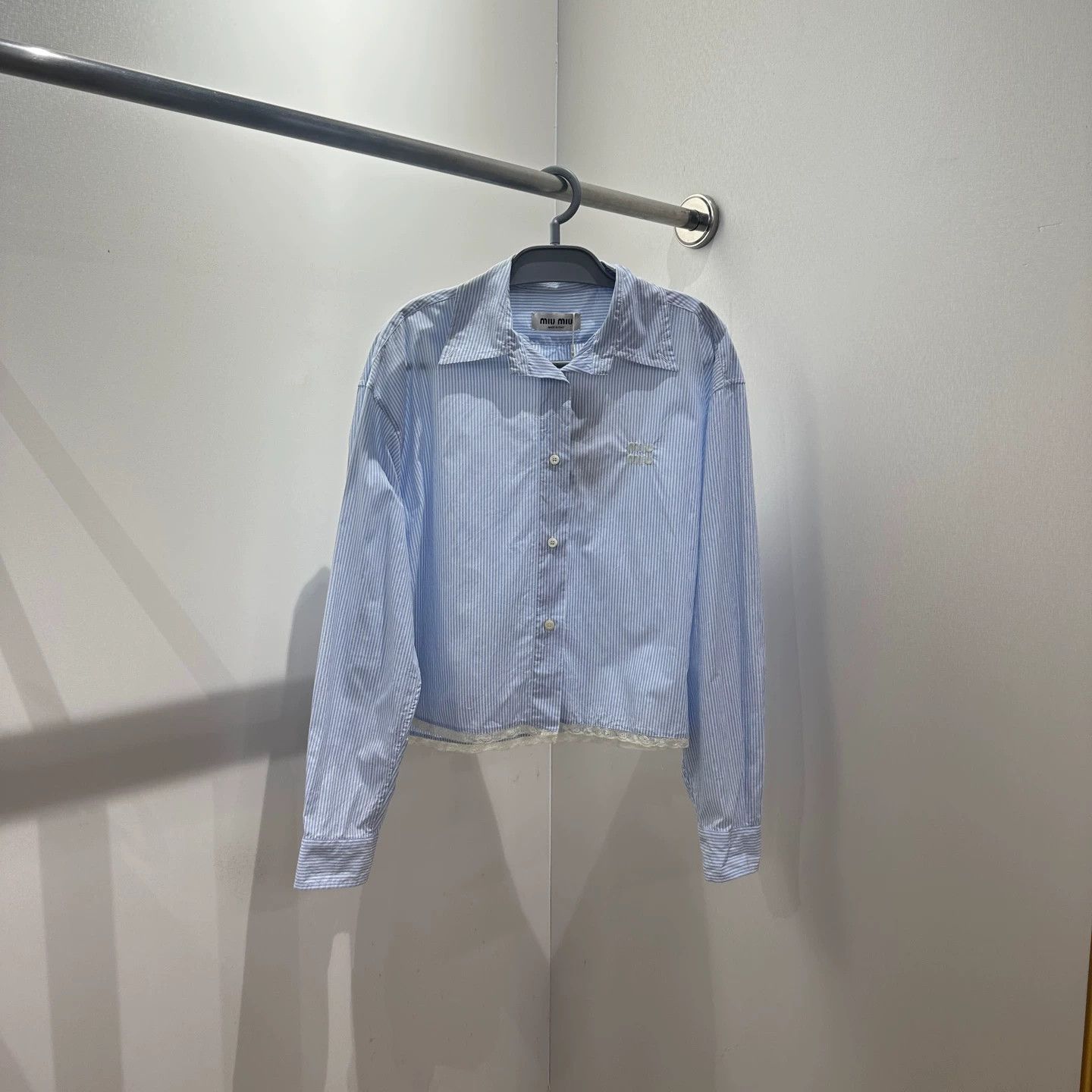 Miu Miu MIU MIU may727 lace panel vertical stripe shirt 38 Size XS / US 0-2 / IT 36-38 - 1 Thumbnail