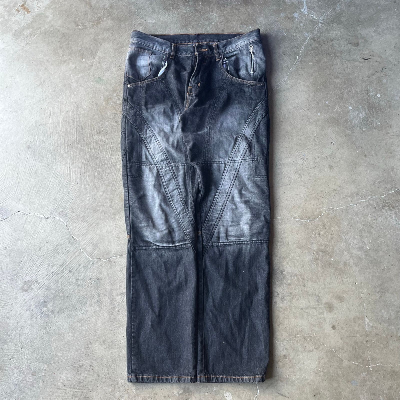 Vintage VINTAGE Y2K BLACK JEANS BAGGY WIDE-LEG RAVE FADED 36X32 00S Size US 36 / EU 52 - 2 Thumbnail