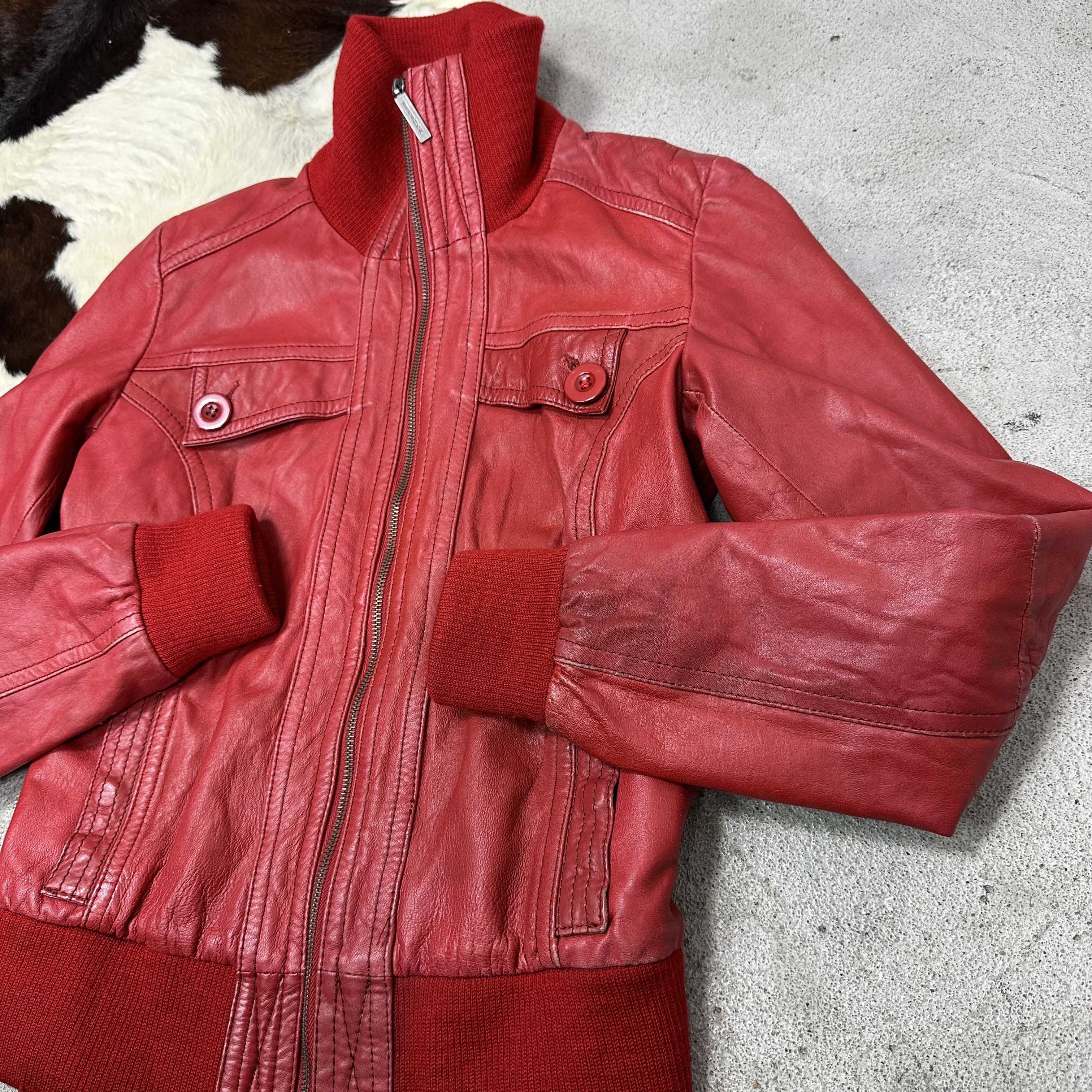 Vintage Vintage Leather Moto Biker Cherry Red Jacket Y2K Size S / US 4 / IT 40 - 3 Thumbnail