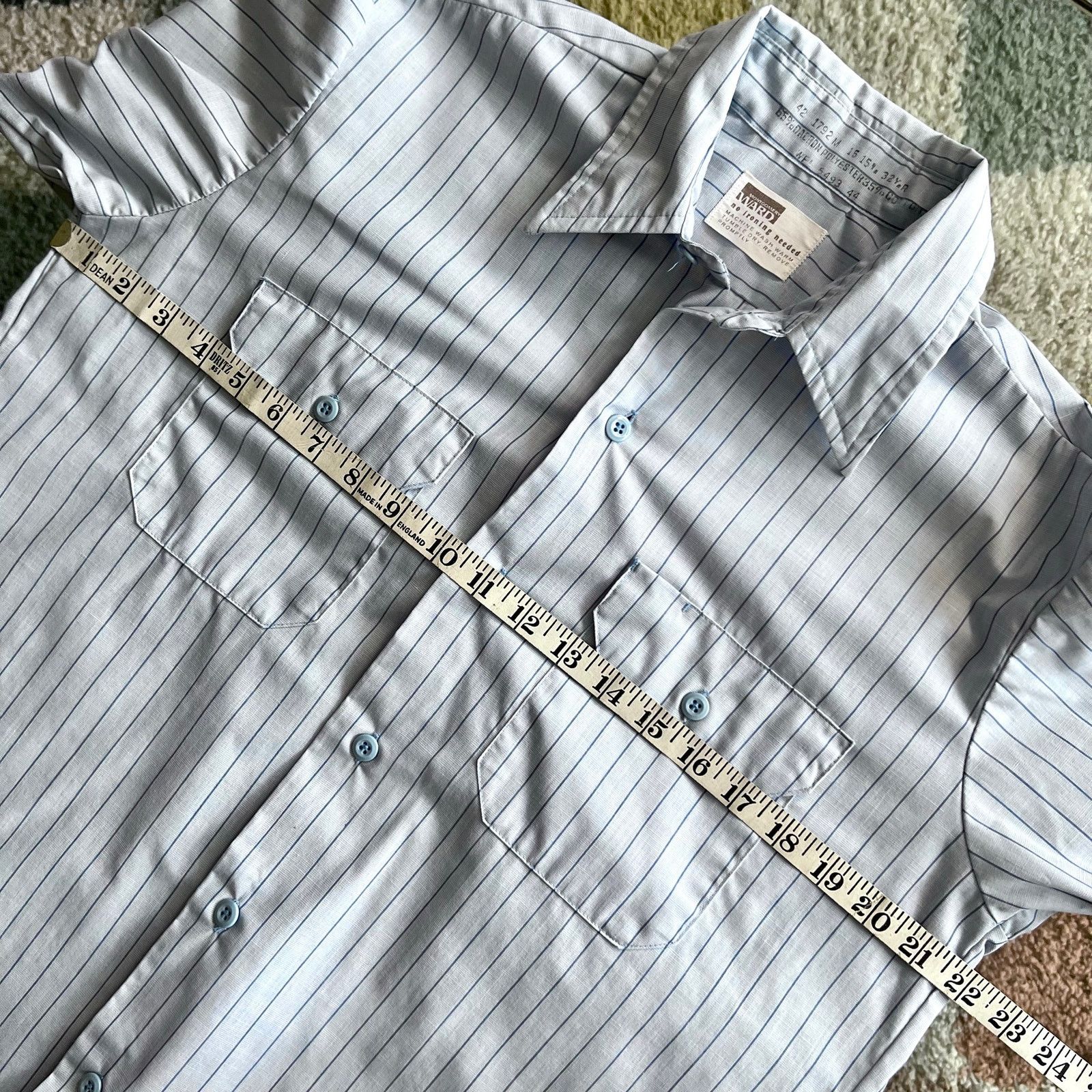 Vintage 70s Montgomery Ward Shirt | Blue Striped Button Up | Size M Size US M / EU 48-50 / 2 - 12 Thumbnail