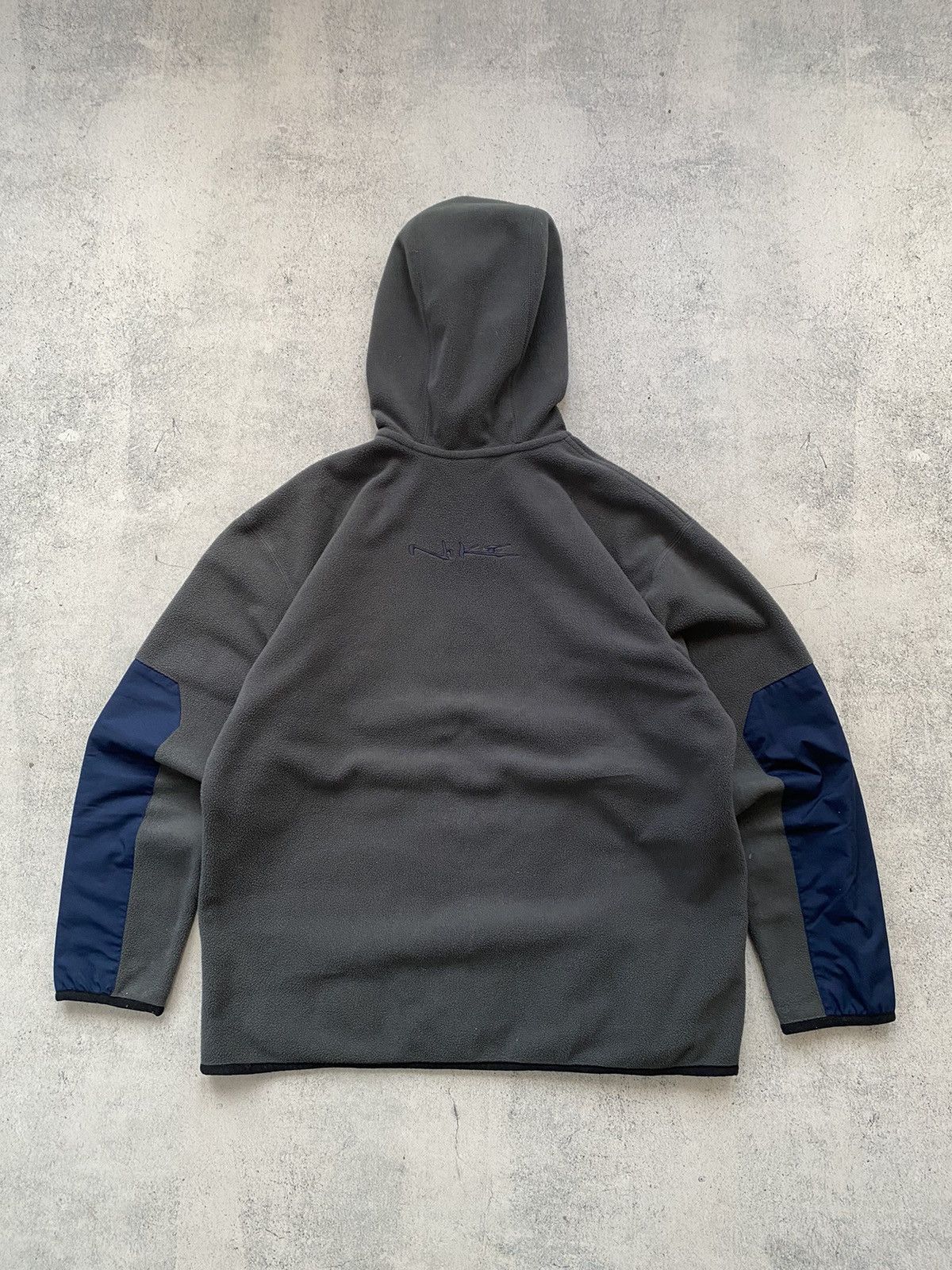 image of Y2K Nike Fleece Ninja Hoodie Big Center Logo in Grey, Men's (Size Large)