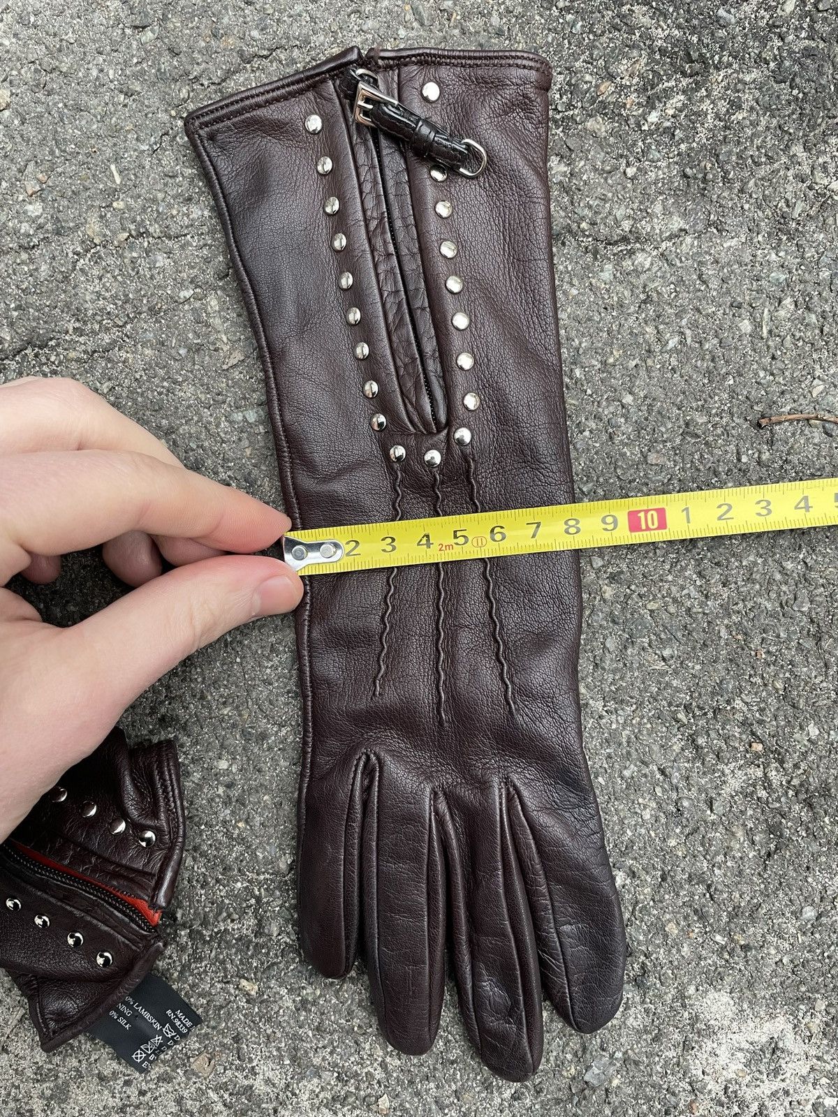 Genuine Leather × Prada Prada Brown Chokolate Leather Zip Gloves Made in Italy 6.5 Size ONE SIZE - 15 Thumbnail