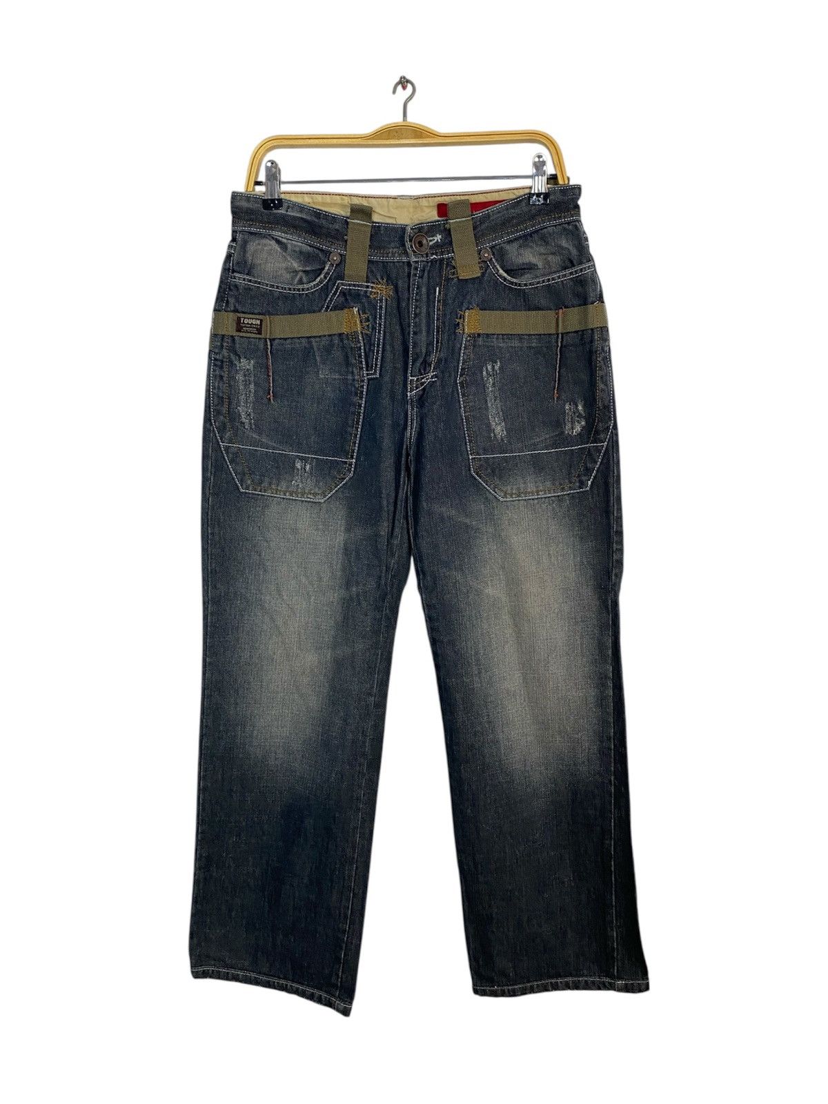Other Y2k Tough Jeansmith Tactical Denim Green Straps Size 30 31 Size US 31 - 1 Thumbnail