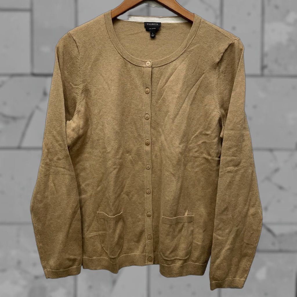 Talbots VINTAGE Talbots Women's Sweater Pullover Brown Cotton Button-Down Size Large NWOT Size L / US 10 / IT 46 - 1 Thumbnail