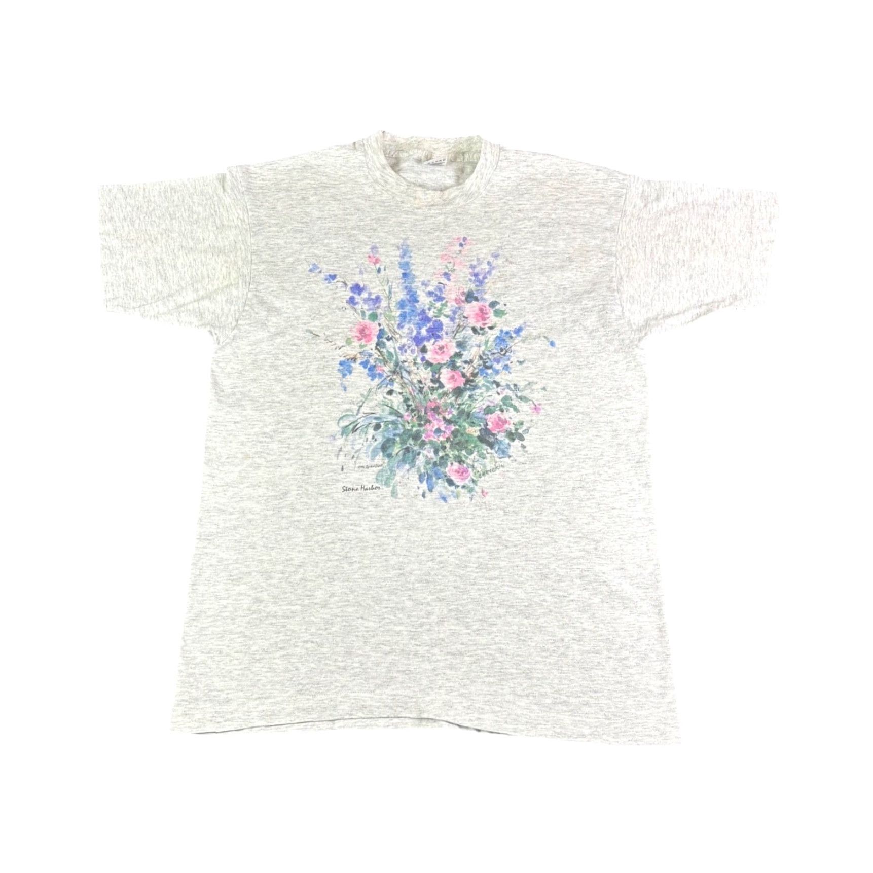 Fruit Of The Loom VINTAGE Mens Large Heather Gray Floral Bouquet Graphic T Shirt 90s USA Size US L / EU 52-54 / 3 - 2 Thumbnail