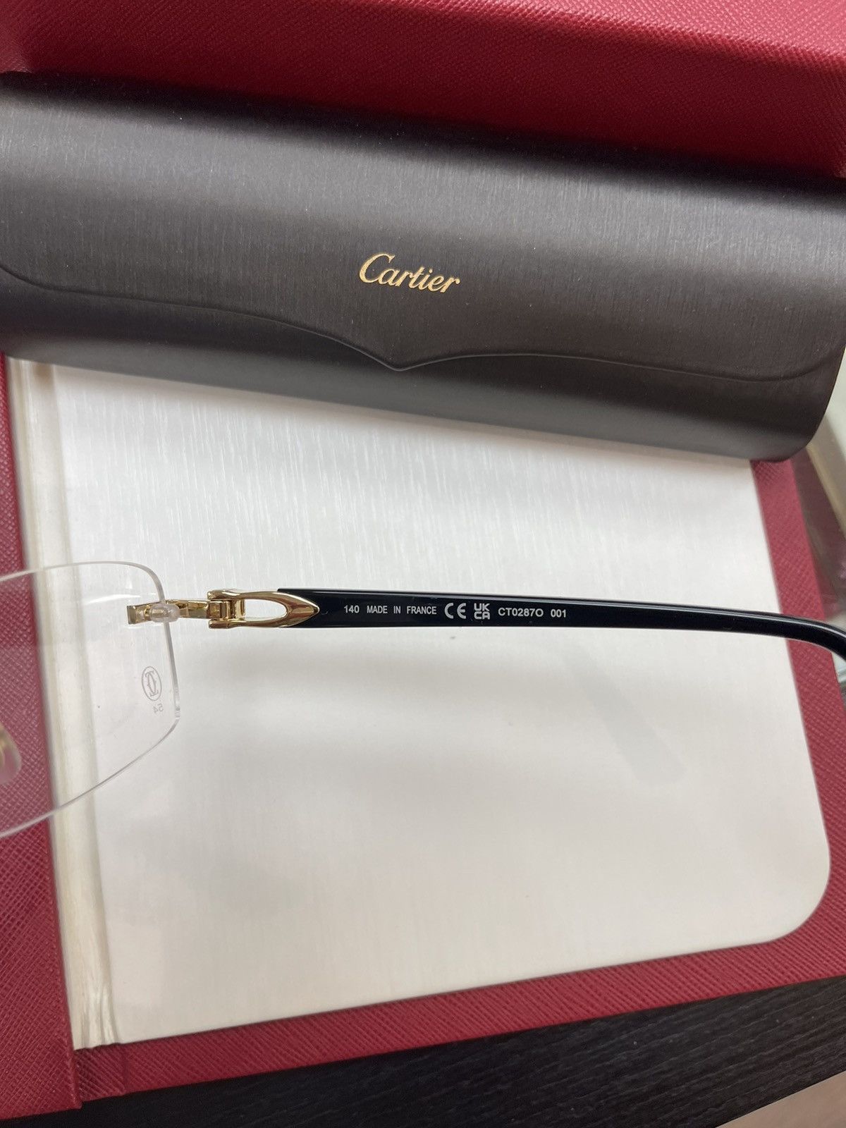 Cartier Cartier Black Acetate Glasses Gold Rimless C Decor White Size ONE SIZE - 5 Thumbnail