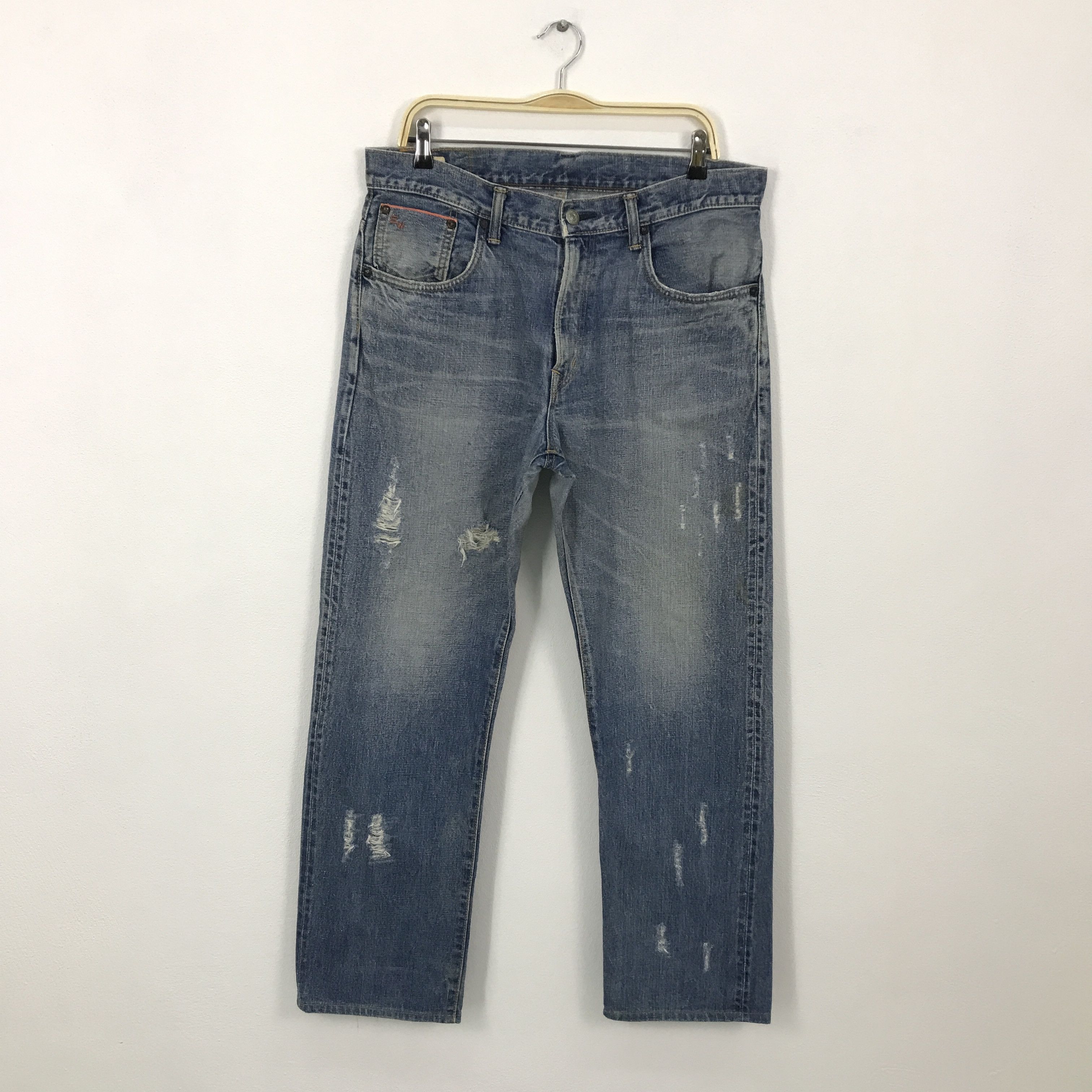 Edwin × Japanese Brand Baggy style edwin distressed jean pants Size US 32 / EU 48 - 1 Thumbnail