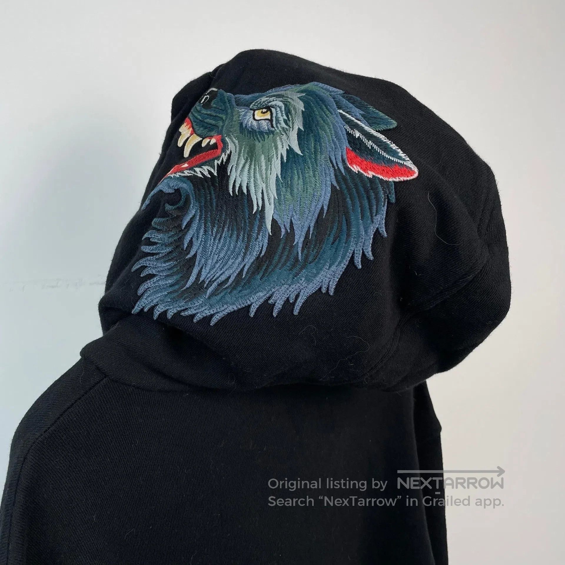 Gucci Guicci Black logo wolf embroidery cotton hooded sweatshirt Size US XS / EU 42 / 0 - 9 Thumbnail