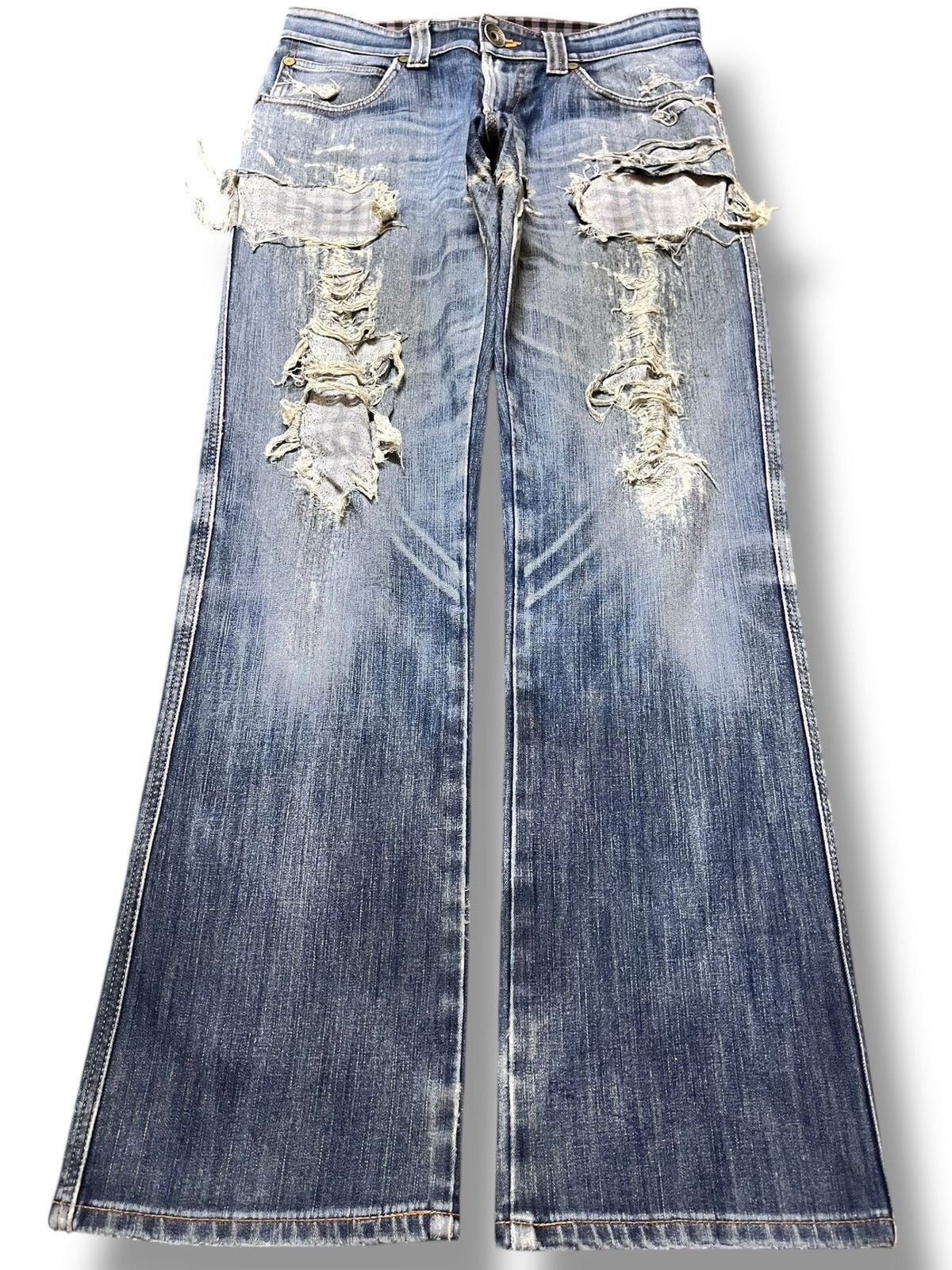 Vintage Edwin 503 Blue Trip Ripped Distressed Denim