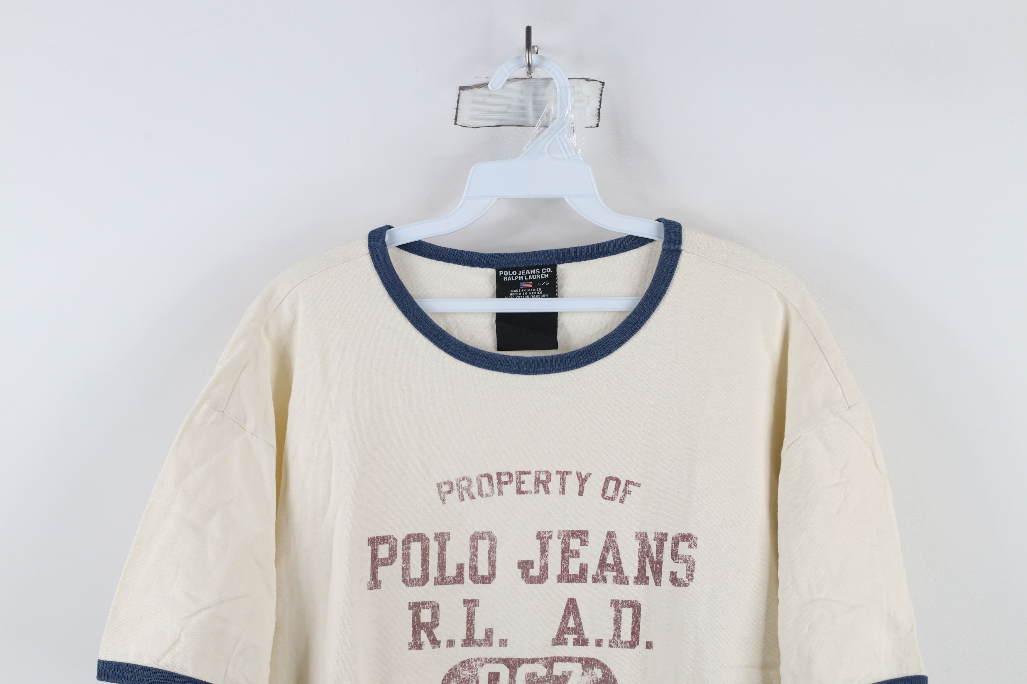 Ralph Lauren × Vintage Vintage 90s Ralph Lauren Short Sleeve Ringer T-Shirt Beige Size US L / EU 52-54 / 3 - 2 Thumbnail