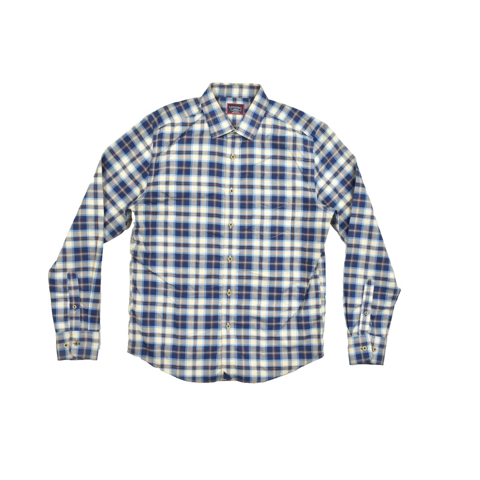 UNTUCKit UNTUCKit Medium Slim Fit Button Down Shirt Blue Tan Plaid Cotton Long Sleeve Wri Size US M / EU 48-50 / 2 - 2 Thumbnail