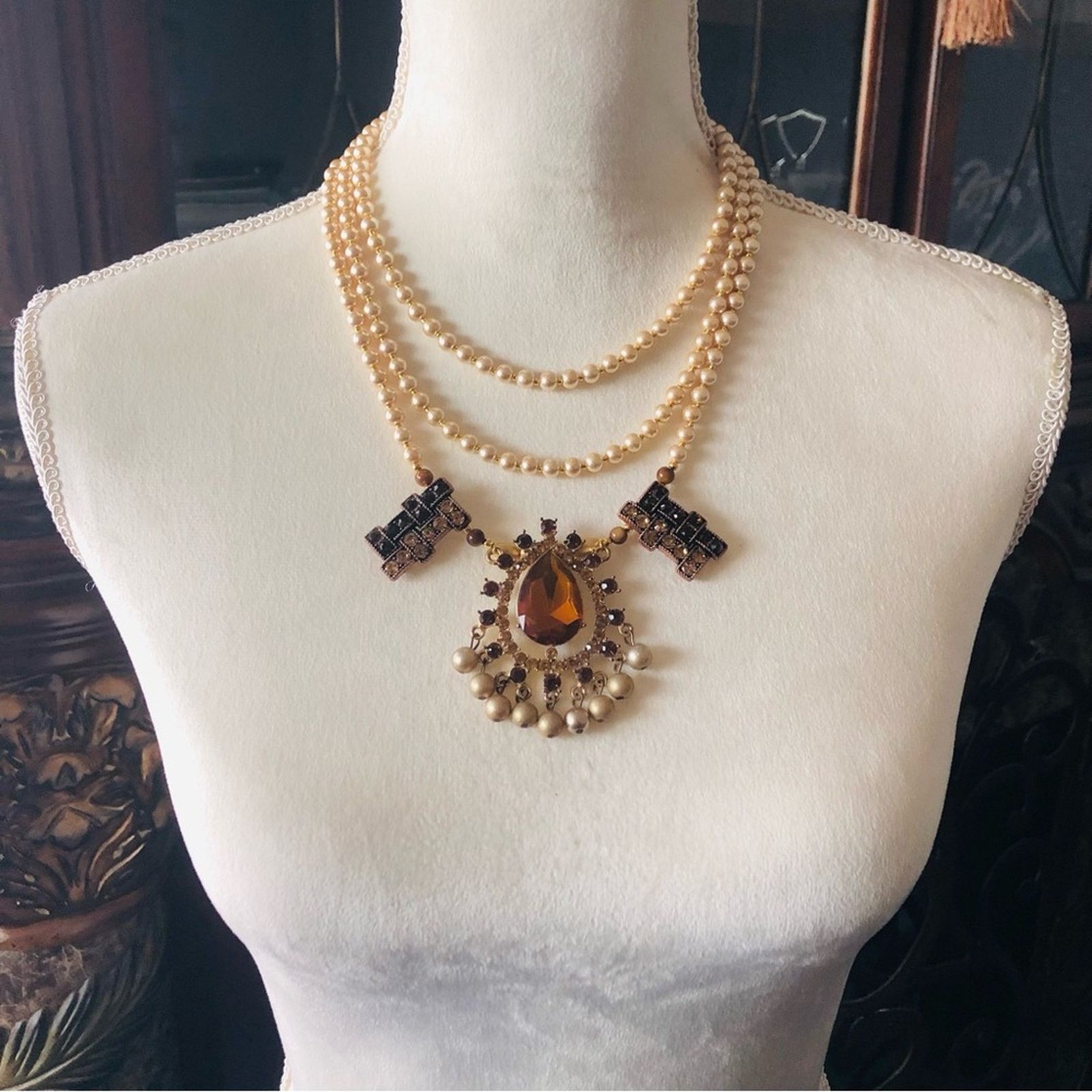 Handmade Handcrafted repurpose brown topaz gem Pearl necklace Size ONE SIZE - 5 Thumbnail