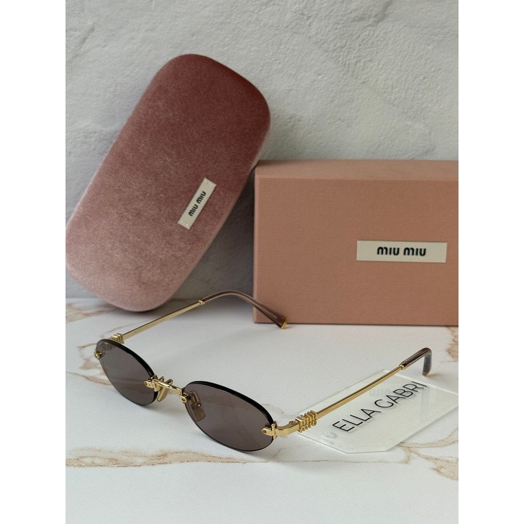 Miu Miu NEW Miu Miu MU A54S Rimless Sunglasses in Gold Pink $578 Size ONE SIZE - 8 Thumbnail