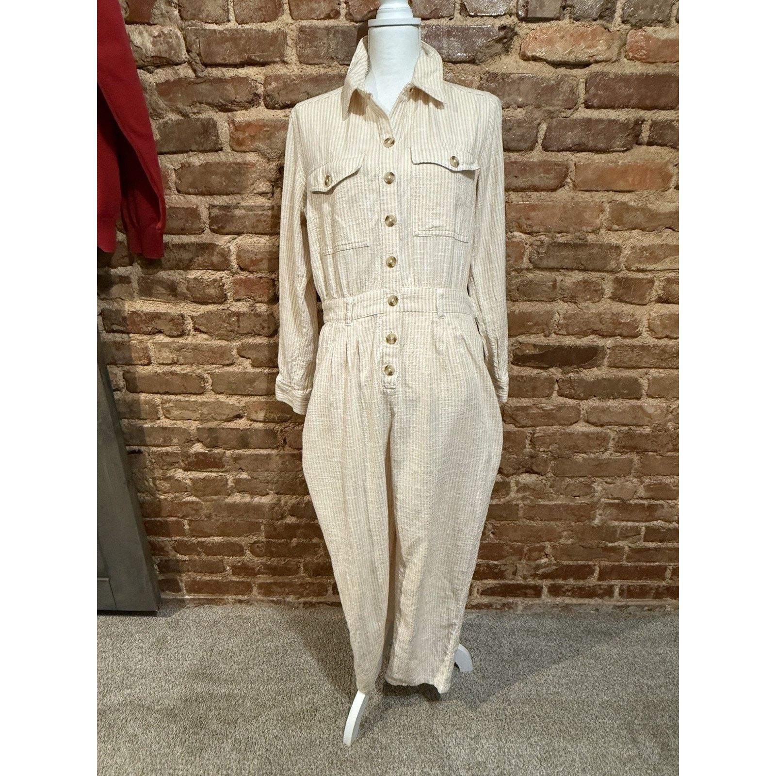 Billabong Billabong Dare Me Coverall Jumpsuit Sz M Seersucker EUC Size 32" / US 10 / IT 46 - 4 Thumbnail