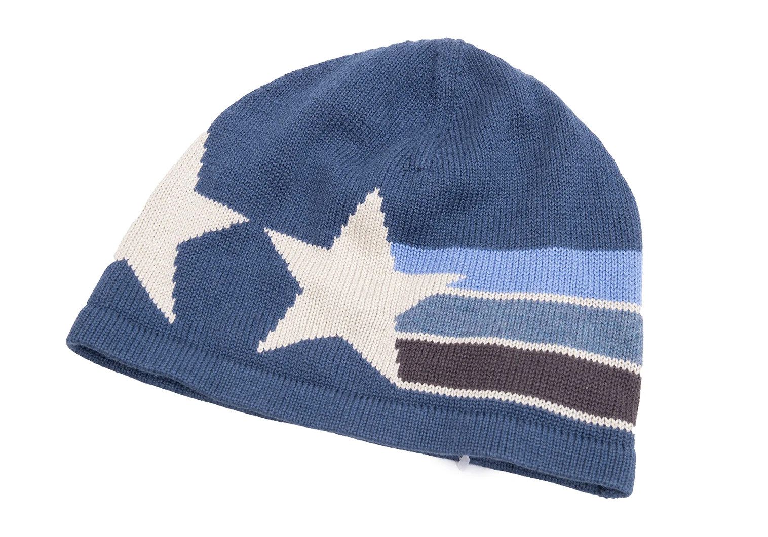 Armani Cotton Rayon Star Jacquard Beanie in Blue Beige Size ONE SIZE - 5 Thumbnail