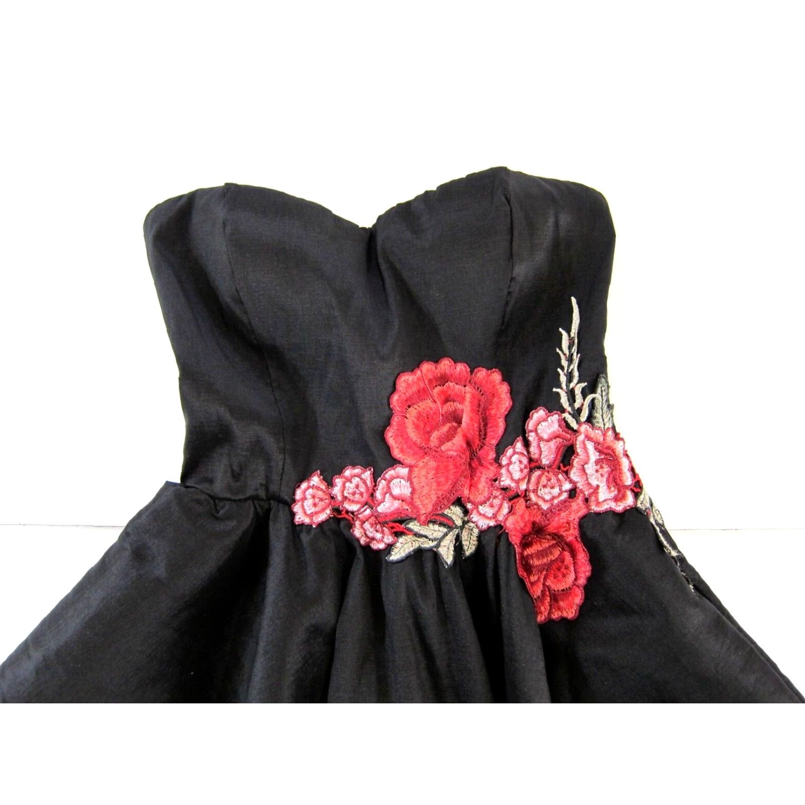 Vintage Windsor Black Pink Embroidered Rose Floral Strapless Sweetheart Prom Dress XS Size XS / US 0-2 / IT 36-38 - 3 Thumbnail