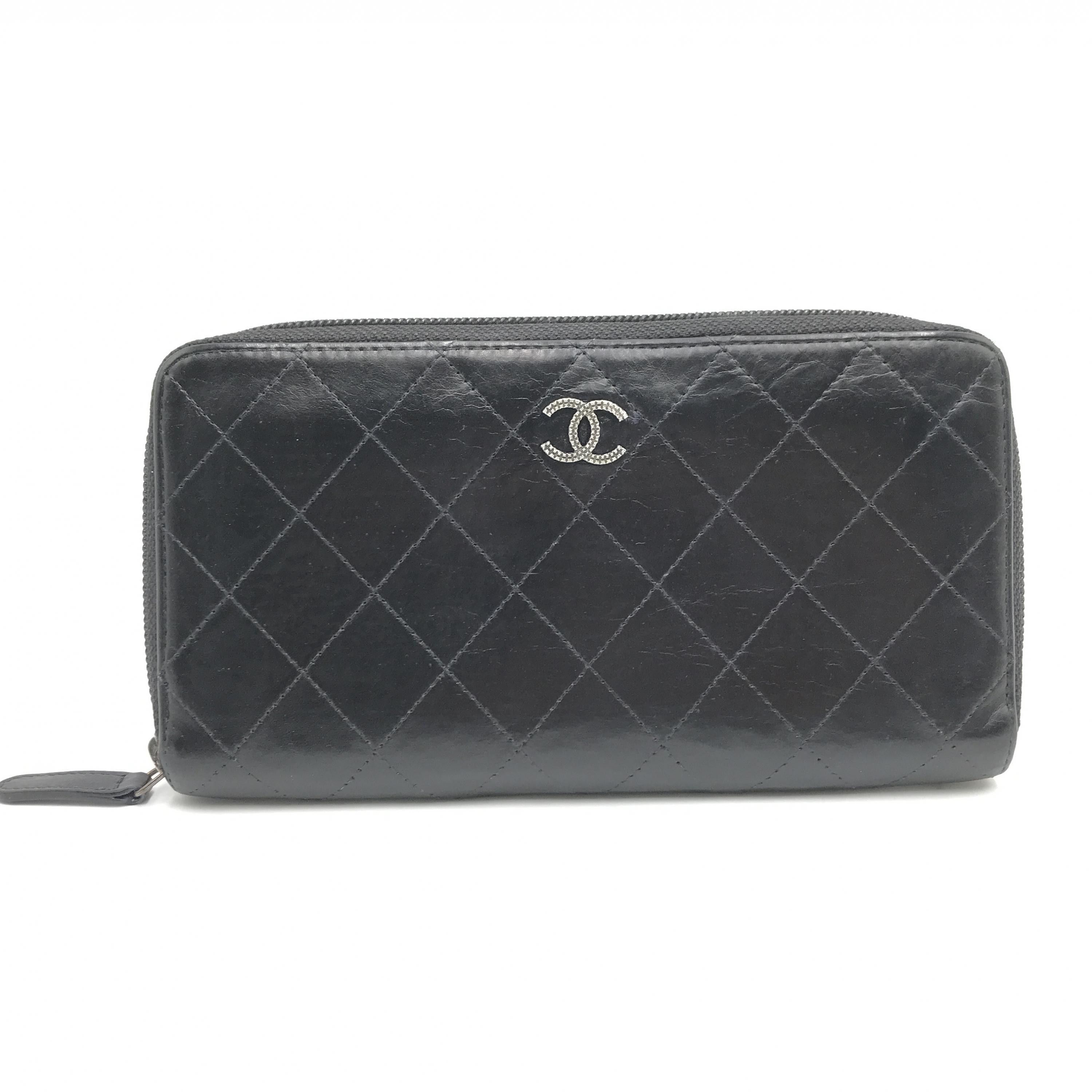 Chanel Lambskin Quilted Large Gusset Zip Around Wallet
