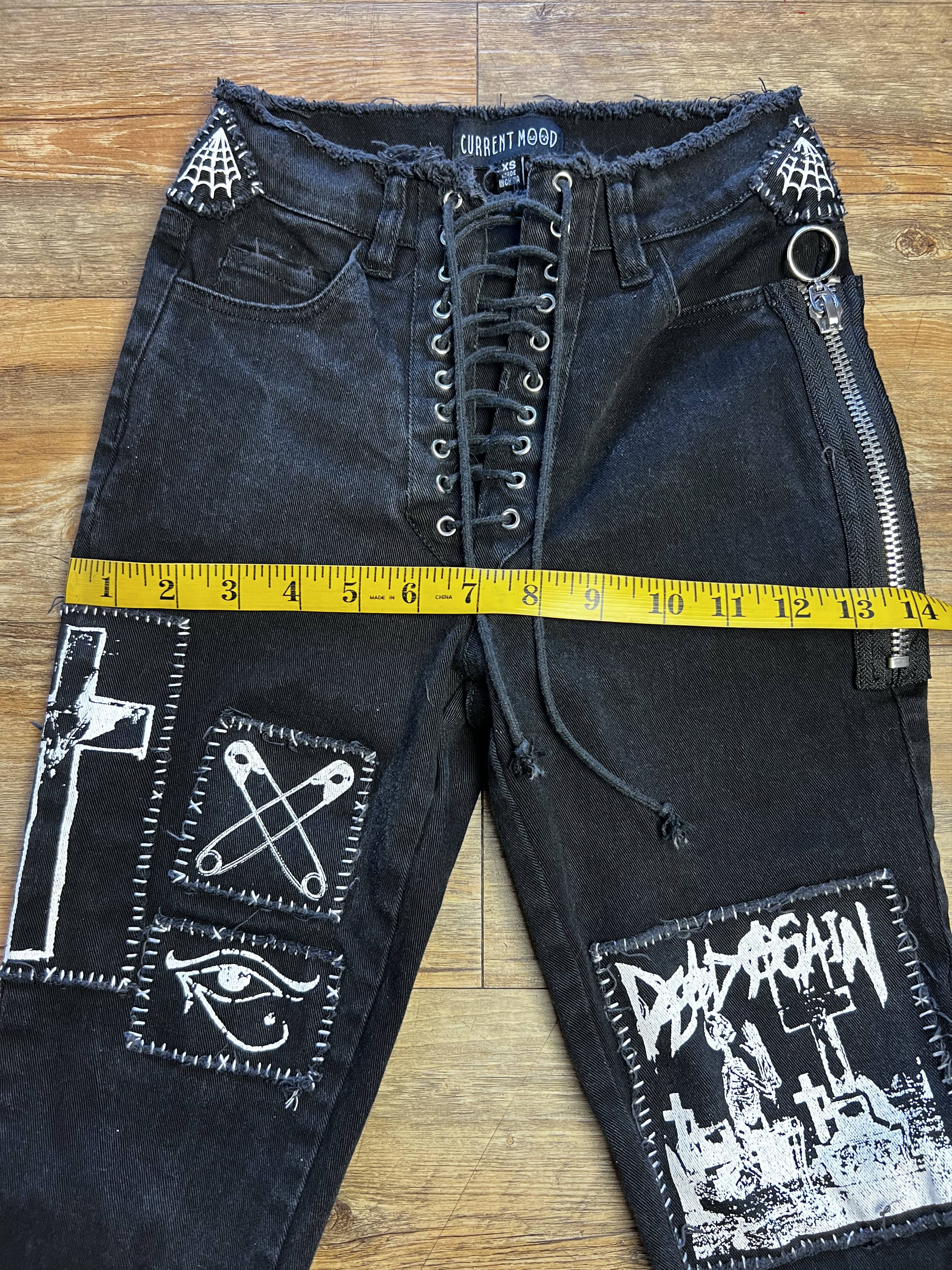 Current Mood Dolls Kill Current Mood Patchwork Lace Up Front Skinny Jeans Size 22" - 14 Thumbnail