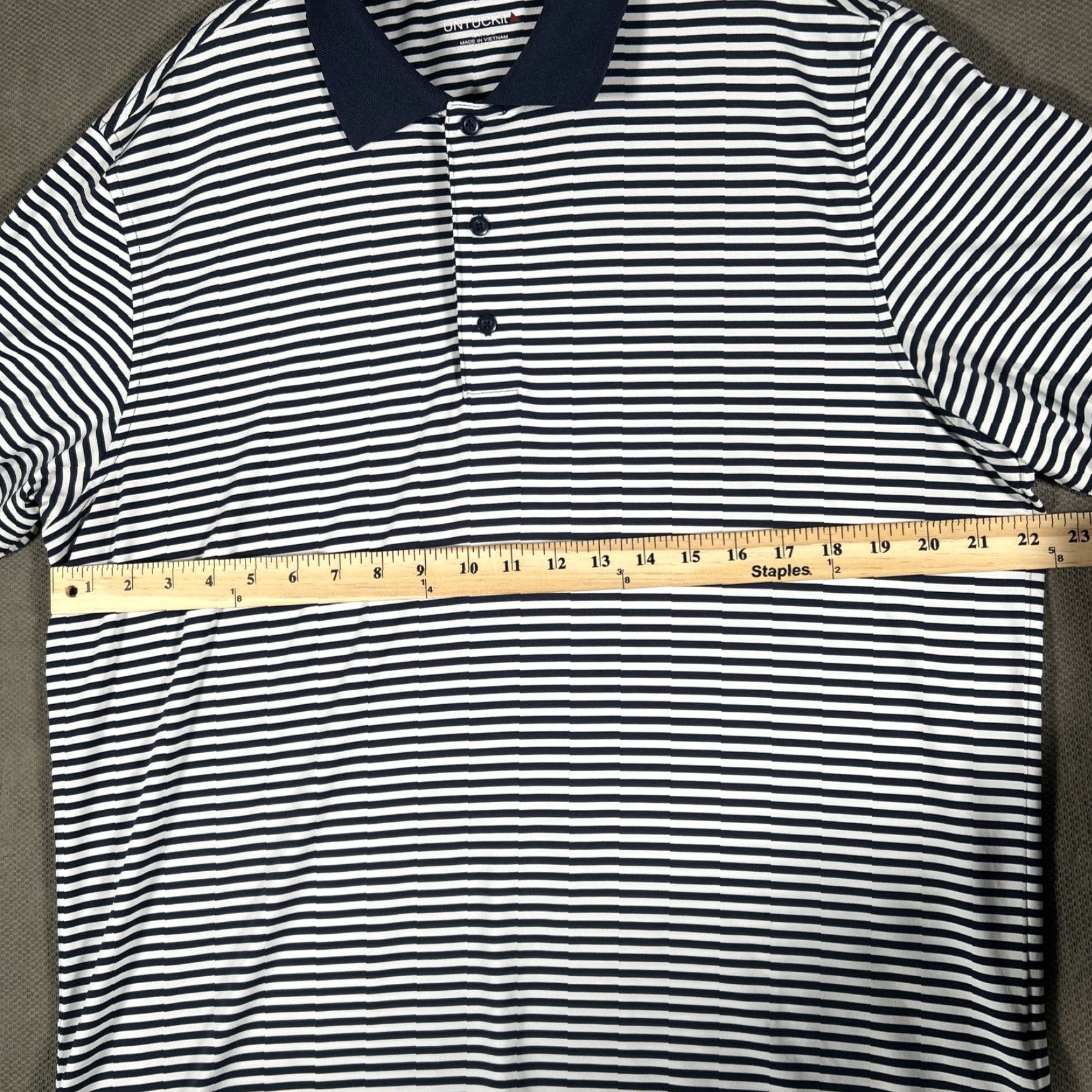 UNTUCKit UNTUCKit Men's Cronos Feeder Stripe Navy Blue White Performance Polo L Shirt PoloUNTUCKit? Size US L / EU 52-54 / 3 - 6 Thumbnail
