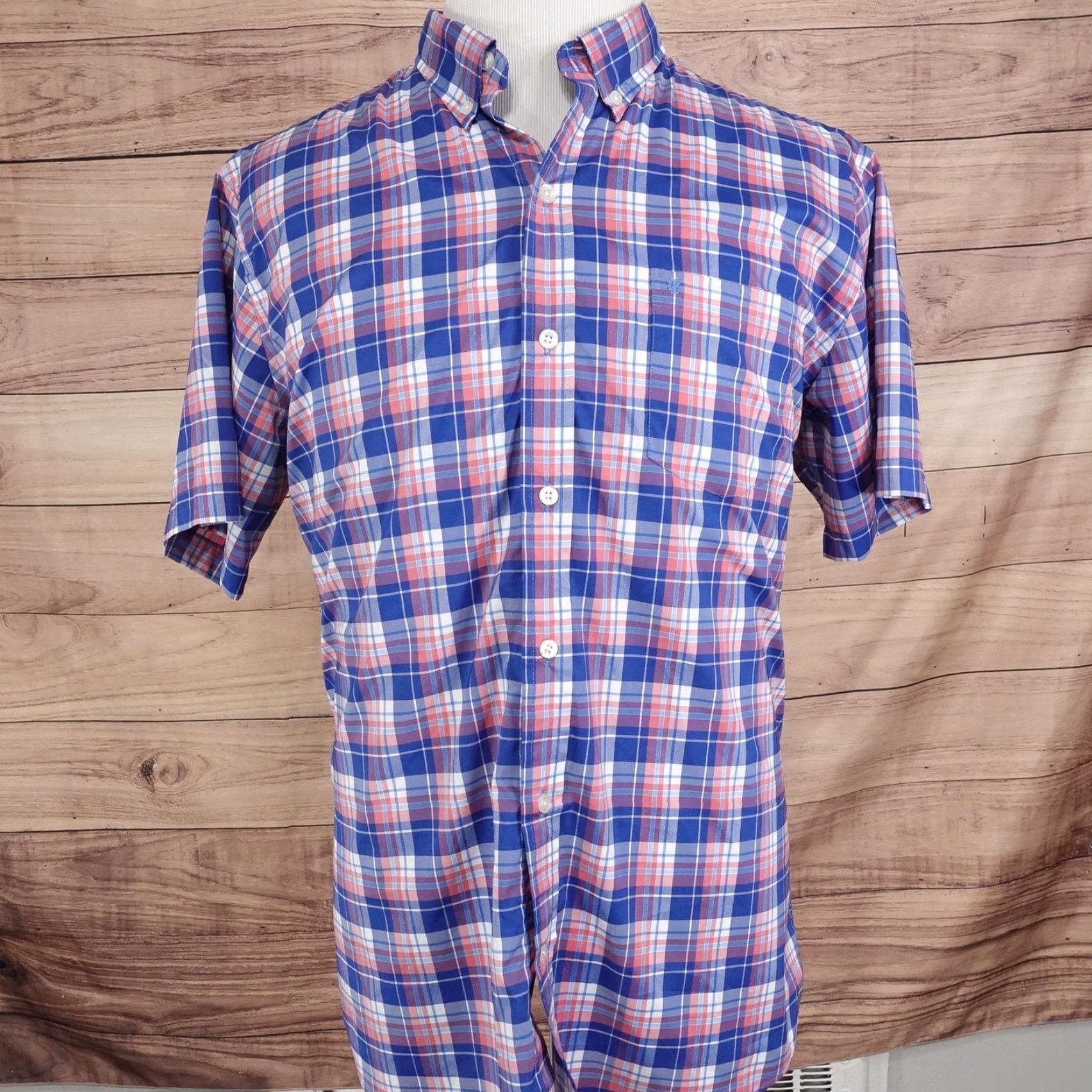 Izod IZOD Shirt Mens XL Blue Plaid Short Sleeve Button-Up Polyester Performance Size US XL / EU 56 / 4 - 3 Thumbnail