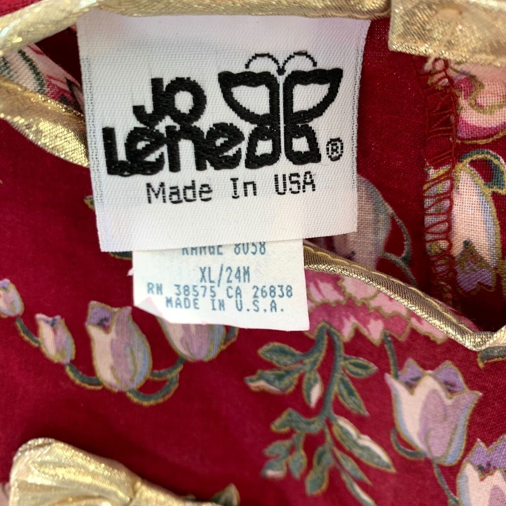Vintage VINTAGE Jo Lene Burgundy Floral Metallic Gold Dress Girls 24 Months 1990s Size ONE SIZE - 4 Thumbnail